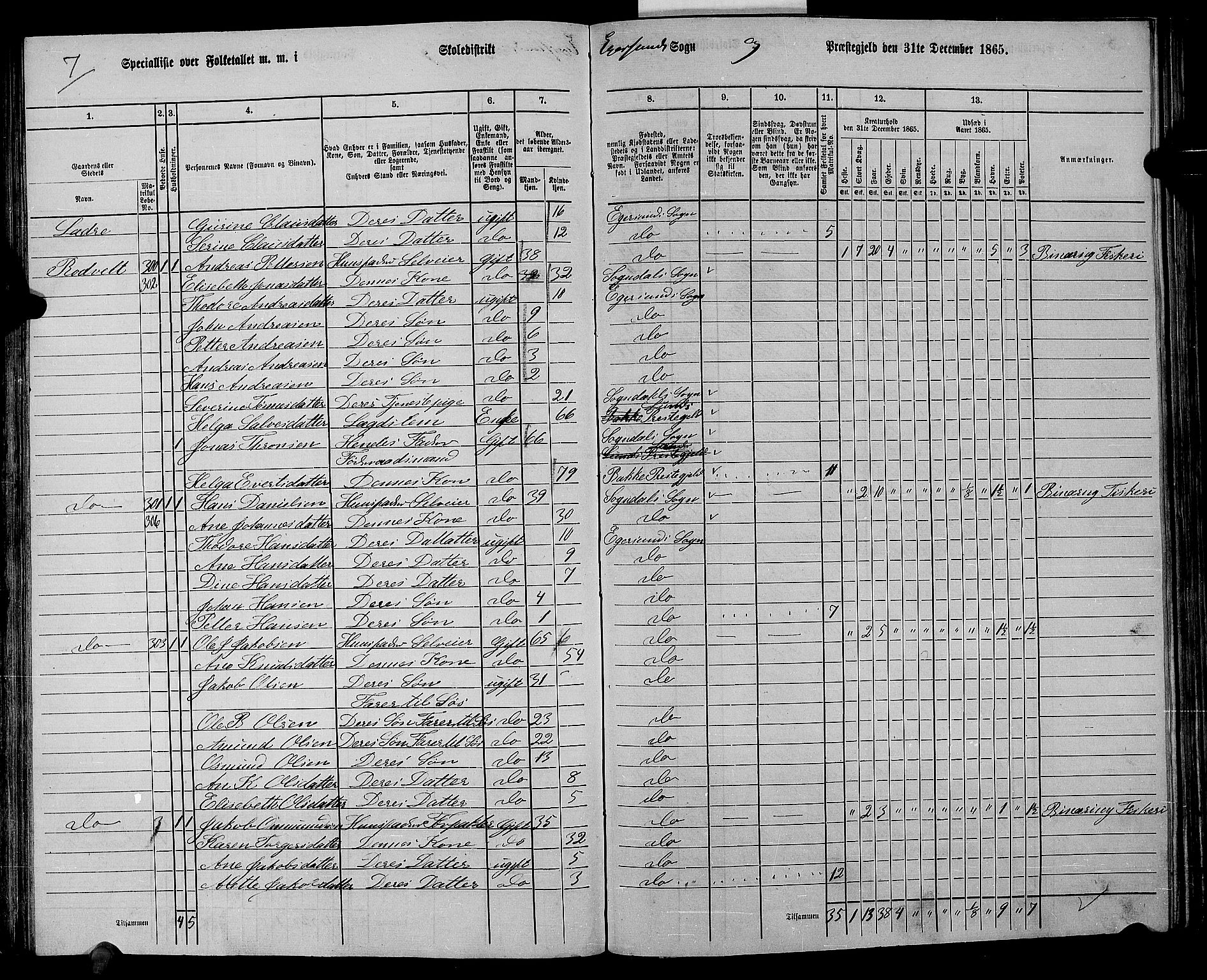 RA, 1865 census for Eigersund/Eigersund og Ogna, 1865, p. 98