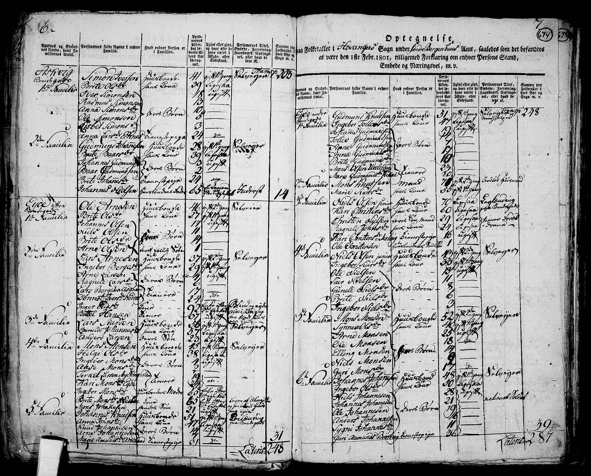 RA, 1801 census for 1253P Hosanger, 1801, p. 673b-674a