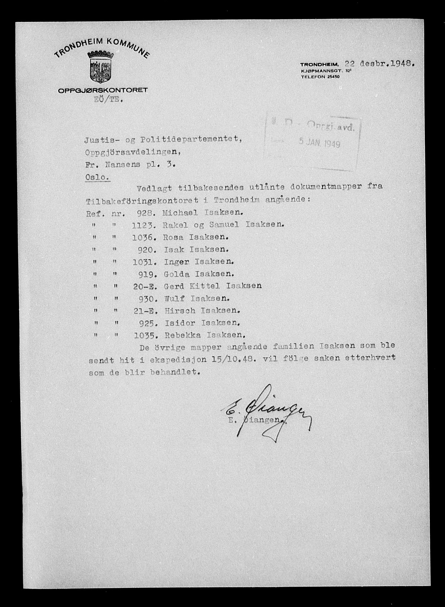 Justisdepartementet, Tilbakeføringskontoret for inndratte formuer, RA/S-1564/H/Hc/Hca/L0897: --, 1945-1947, p. 5