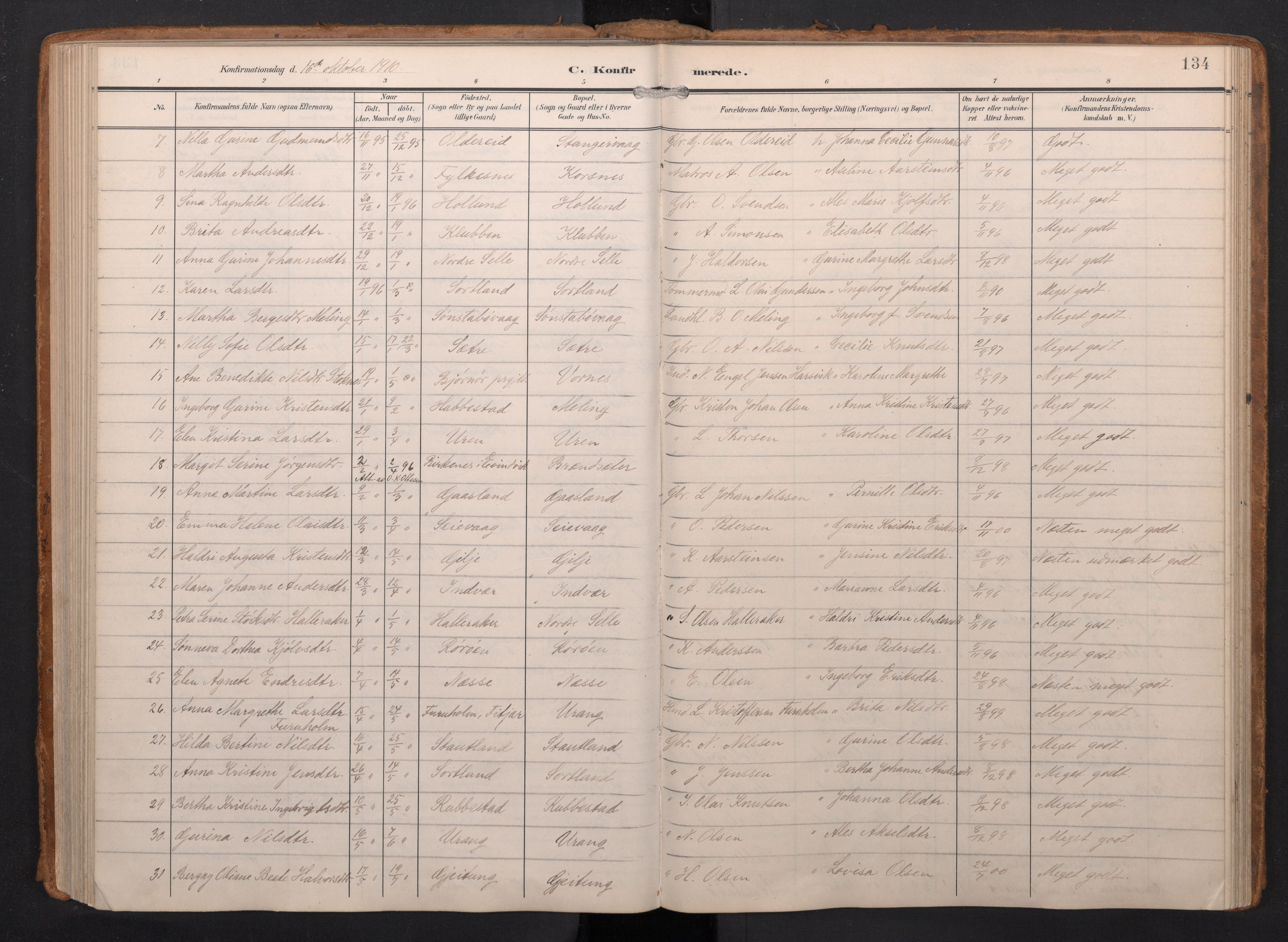 Finnås sokneprestembete, SAB/A-99925/H/Ha/Haa/Haac/L0003: Parish register (official) no. C 3, 1905-1917, p. 134