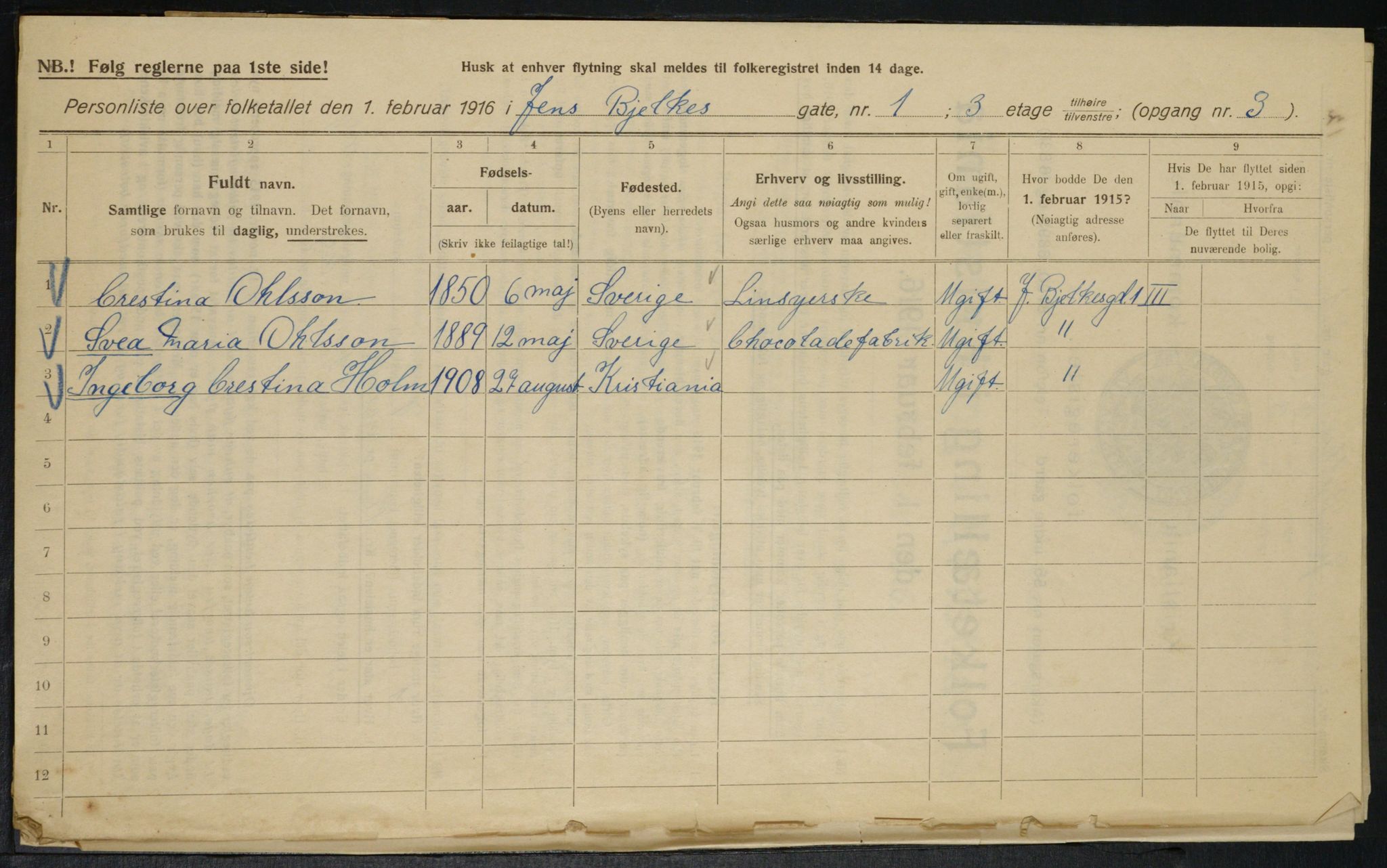 OBA, Municipal Census 1916 for Kristiania, 1916, p. 46549