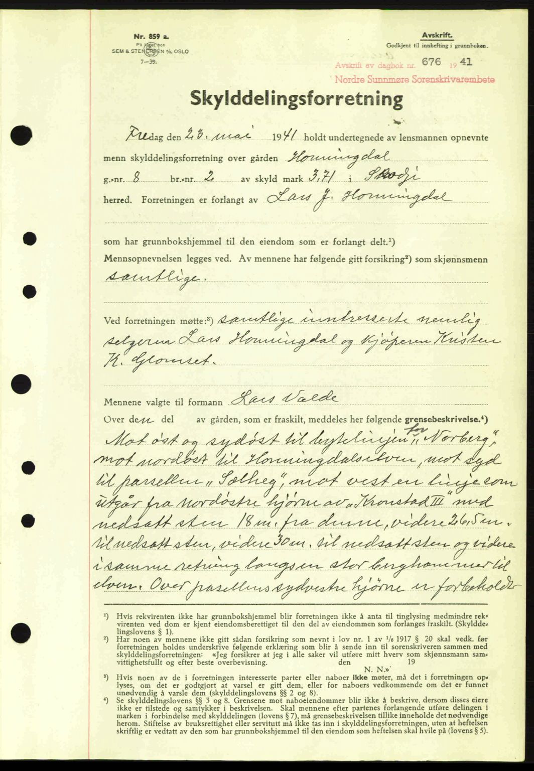 Nordre Sunnmøre sorenskriveri, AV/SAT-A-0006/1/2/2C/2Ca: Mortgage book no. A10, 1940-1941, Diary no: : 676/1941