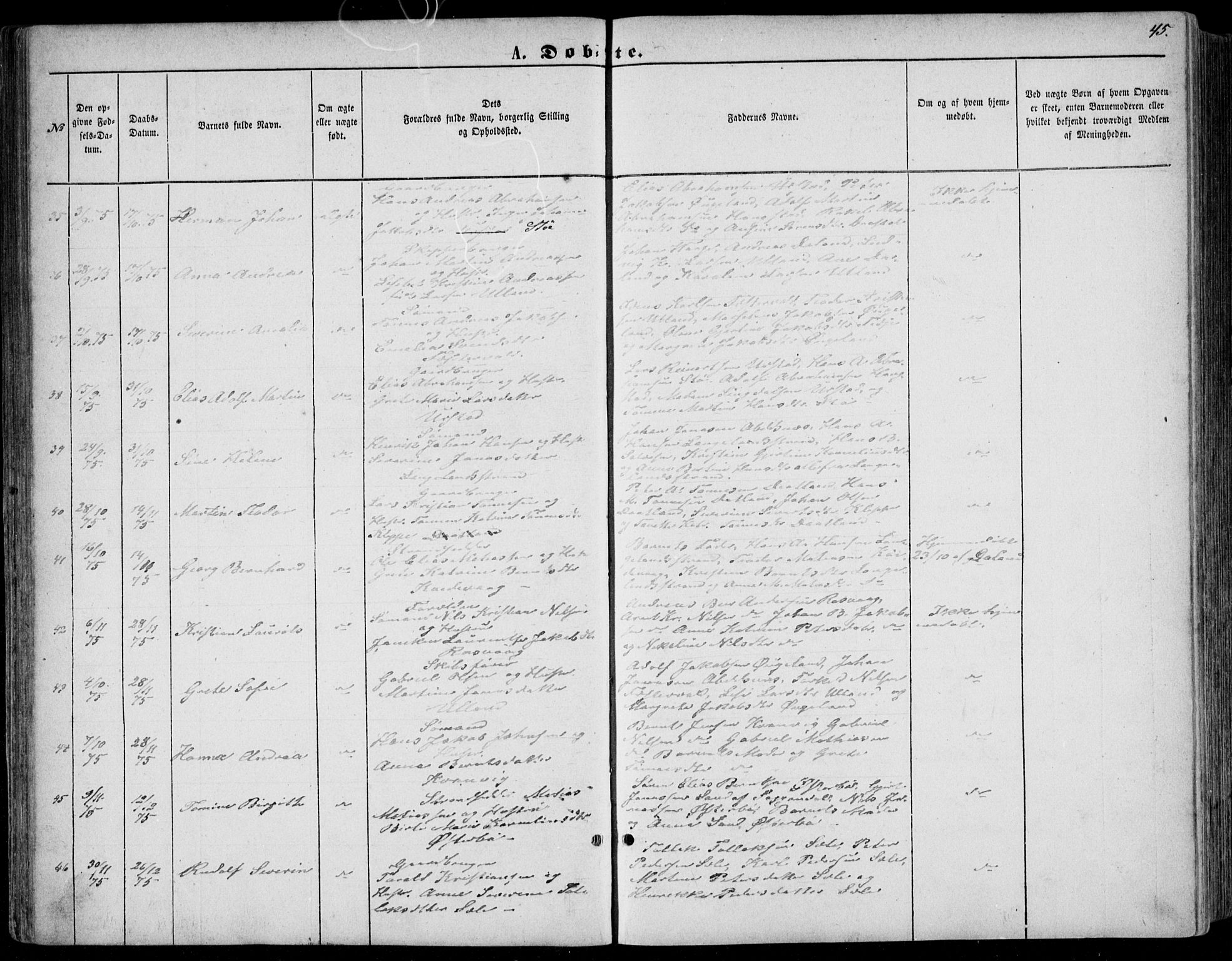 Flekkefjord sokneprestkontor, AV/SAK-1111-0012/F/Fb/Fbb/L0003: Parish register (copy) no. B 3, 1867-1889, p. 45