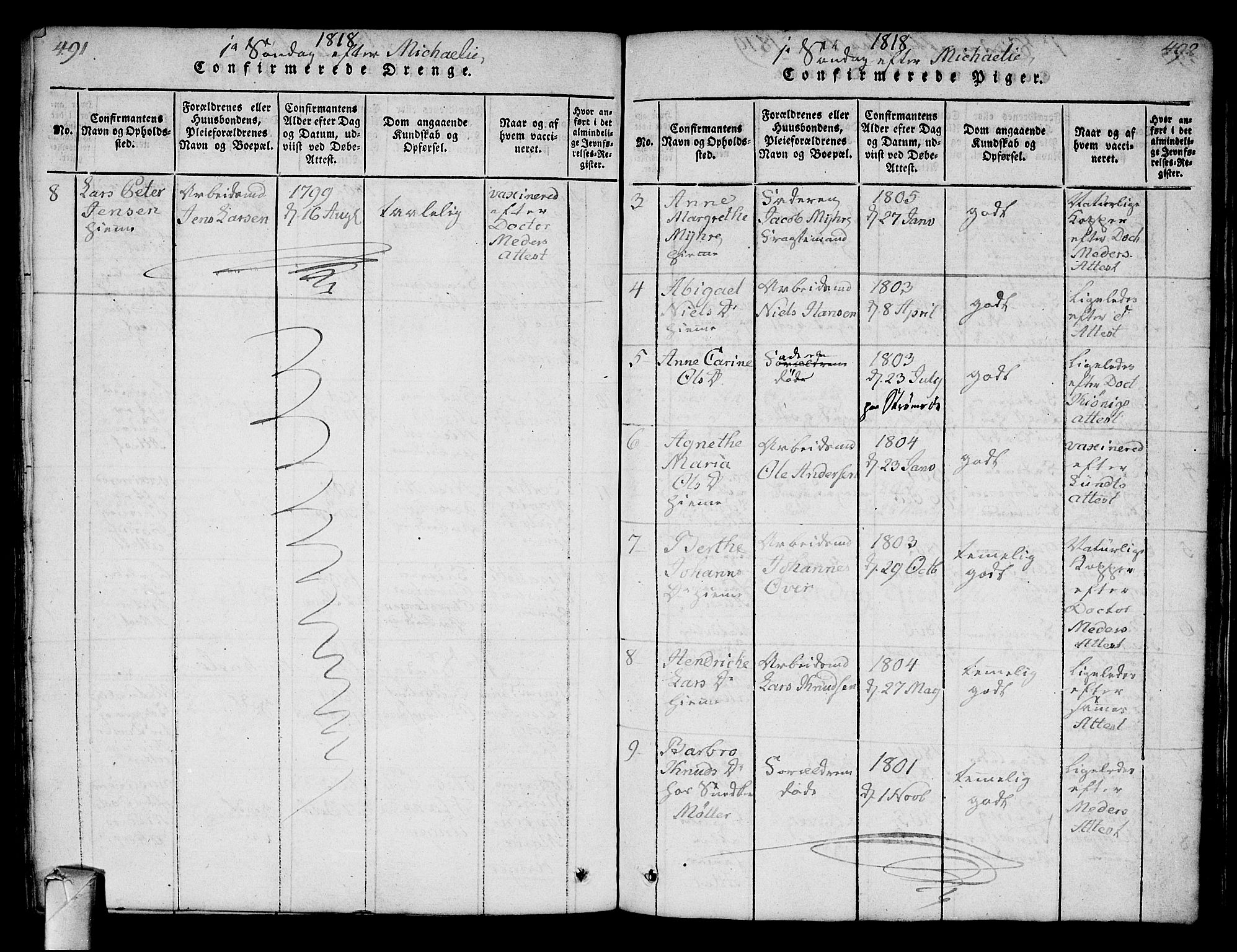 Strømsø kirkebøker, AV/SAKO-A-246/F/Fa/L0011: Parish register (official) no. I 11, 1815-1829, p. 491-492