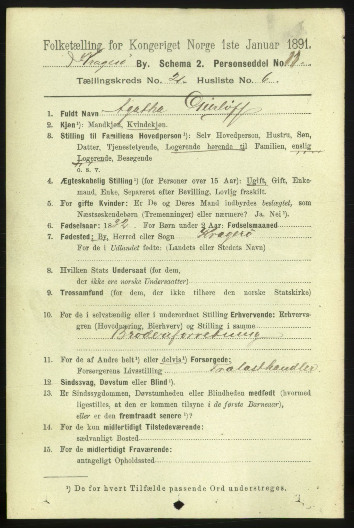 RA, 1891 census for 0801 Kragerø, 1891, p. 4747