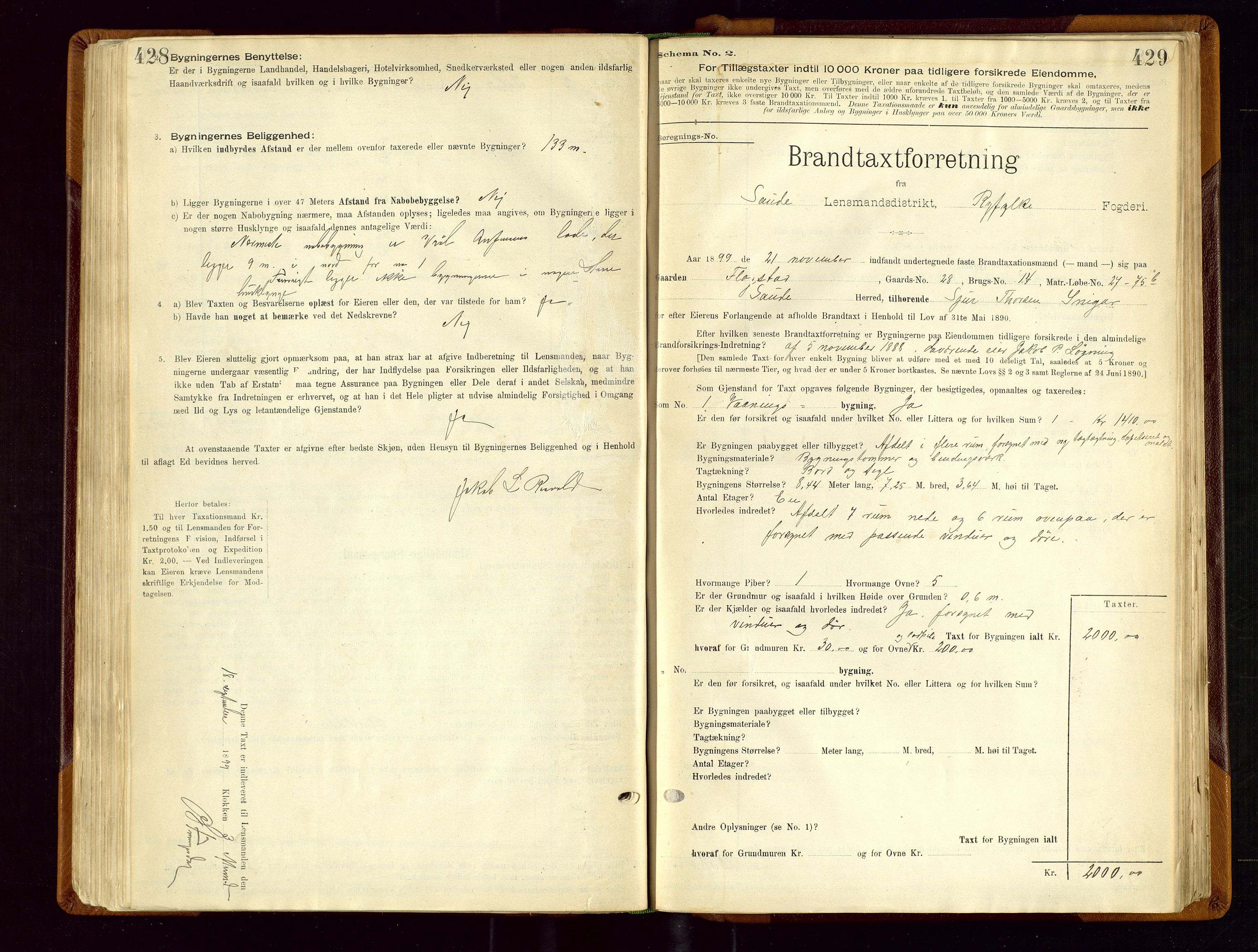 Sauda lensmannskontor, SAST/A-100177/Gob/L0001: Branntakstprotokoll - skjematakst, 1894-1914, p. 428-429