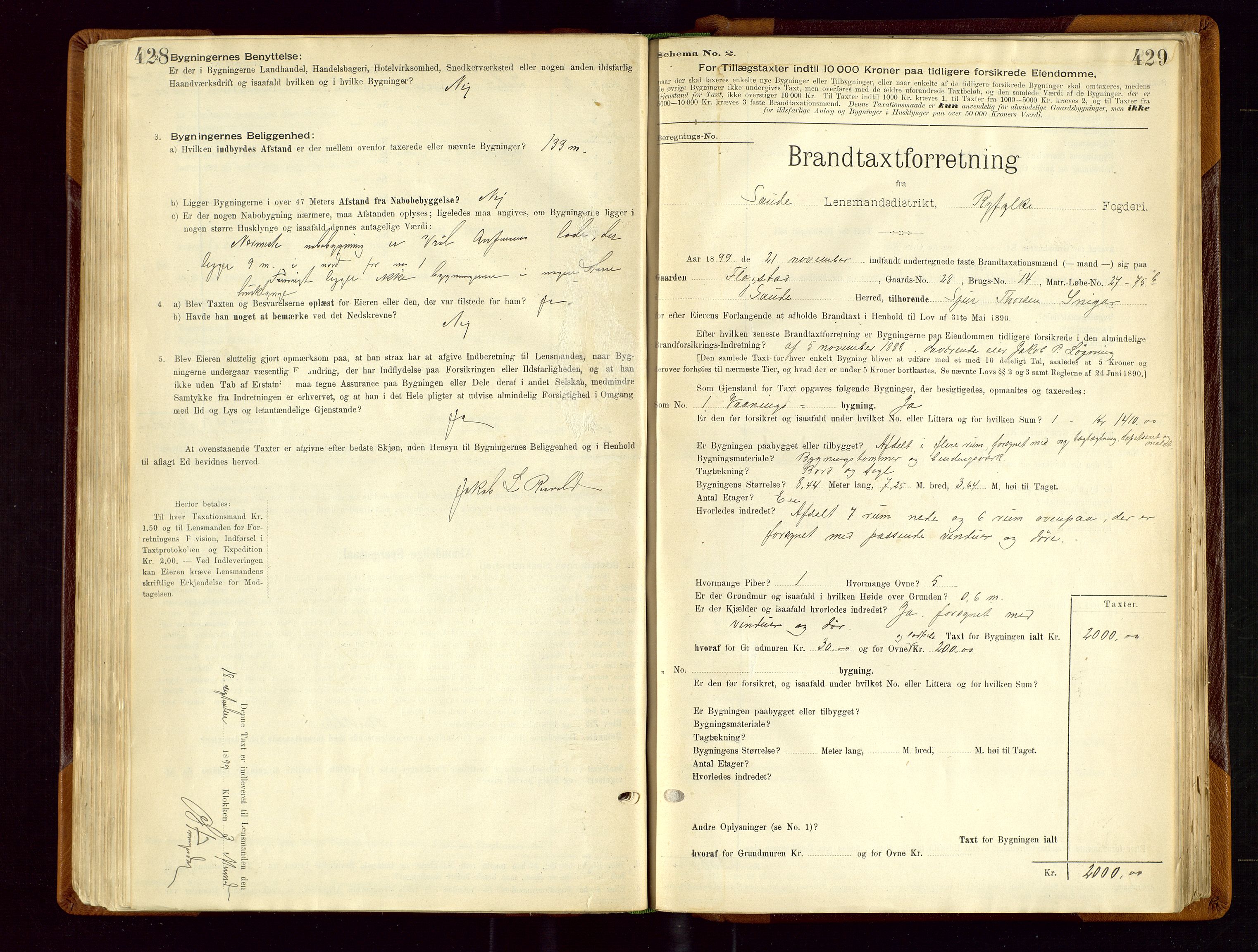 Sauda lensmannskontor, AV/SAST-A-100177/Gob/L0001: Branntakstprotokoll - skjematakst, 1894-1914, p. 428-429