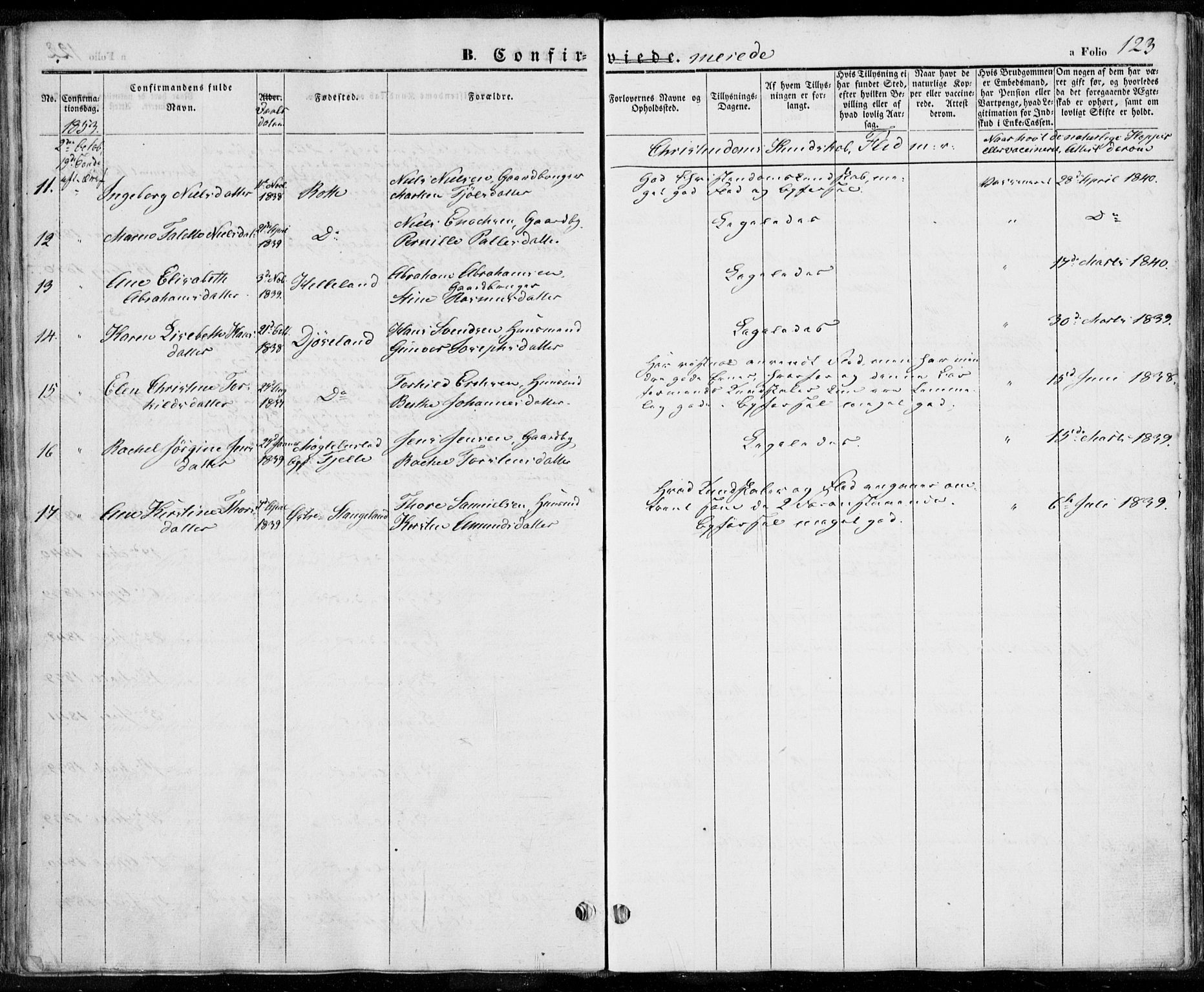 Håland sokneprestkontor, AV/SAST-A-101802/001/30BA/L0006: Parish register (official) no. A 6, 1842-1853, p. 123