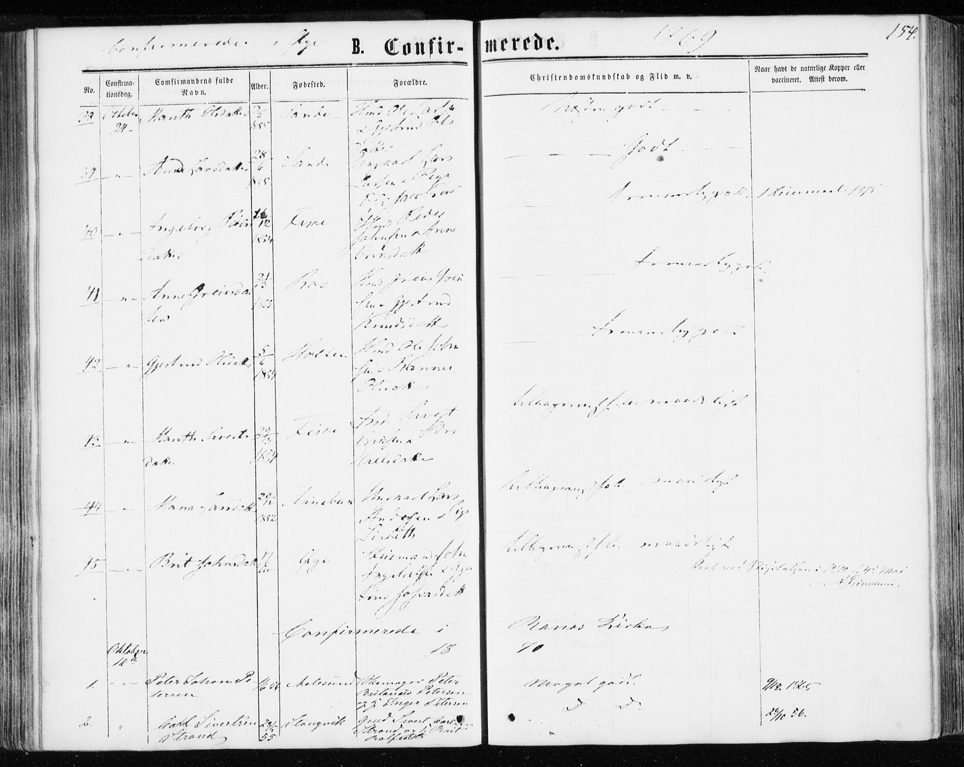 Ministerialprotokoller, klokkerbøker og fødselsregistre - Møre og Romsdal, SAT/A-1454/595/L1045: Parish register (official) no. 595A07, 1863-1873, p. 154