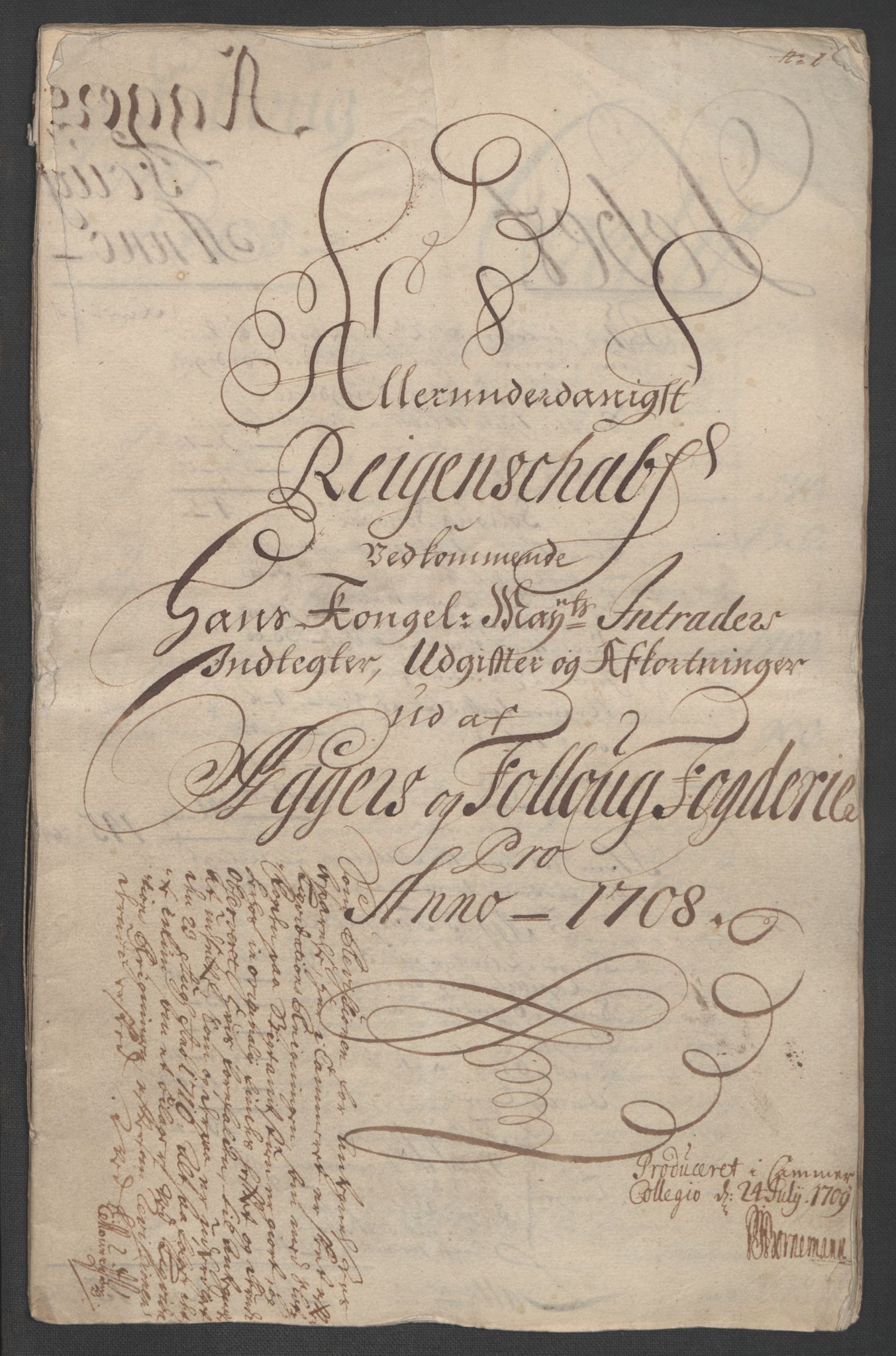 Rentekammeret inntil 1814, Reviderte regnskaper, Fogderegnskap, AV/RA-EA-4092/R10/L0447: Fogderegnskap Aker og Follo, 1707-1709, p. 209