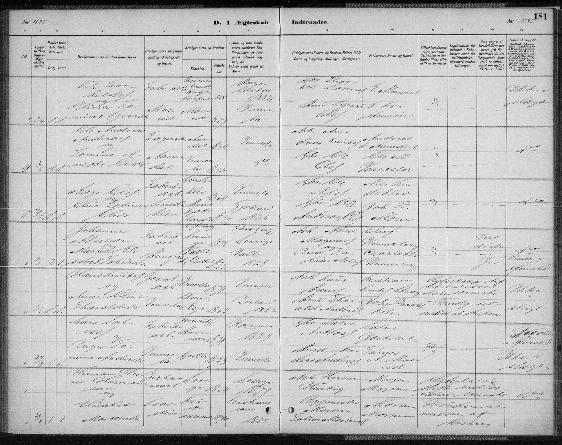 Vennesla sokneprestkontor, AV/SAK-1111-0045/Fa/Fab/L0004: Parish register (official) no. A 4, 1884-1896, p. 181