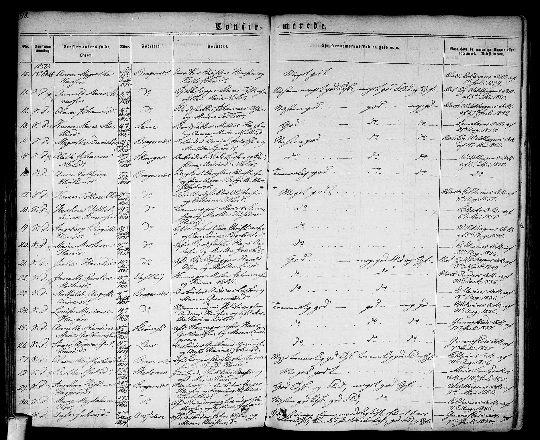 Bragernes kirkebøker, AV/SAKO-A-6/F/Fc/L0001: Parish register (official) no. III 1, 1830-1853, p. 98