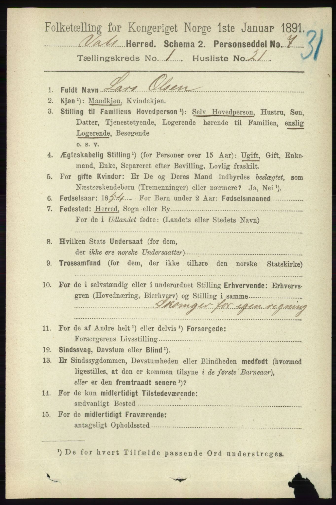 RA, 1891 census for 1155 Vats, 1891, p. 170