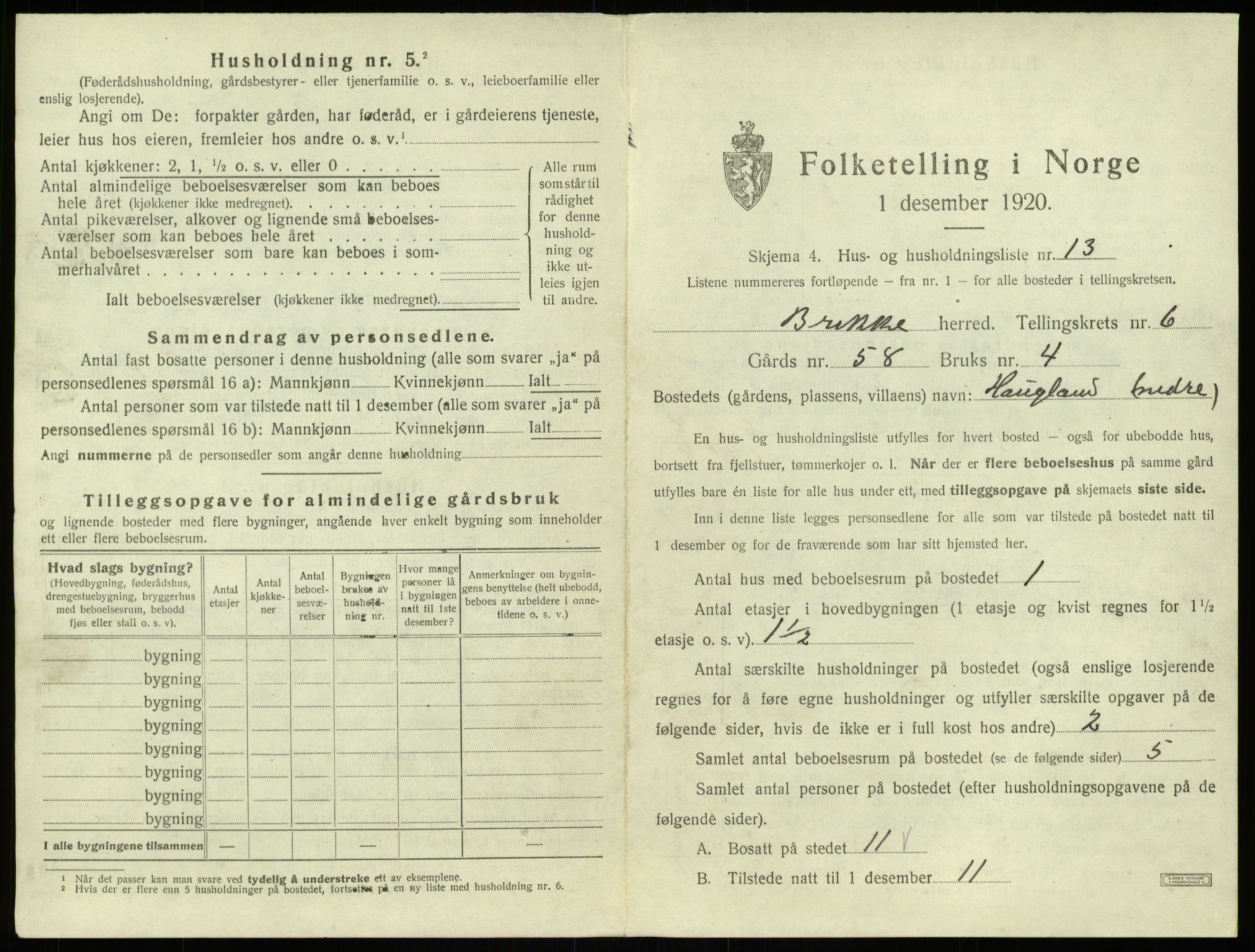 SAB, 1920 census for Brekke, 1920, p. 194