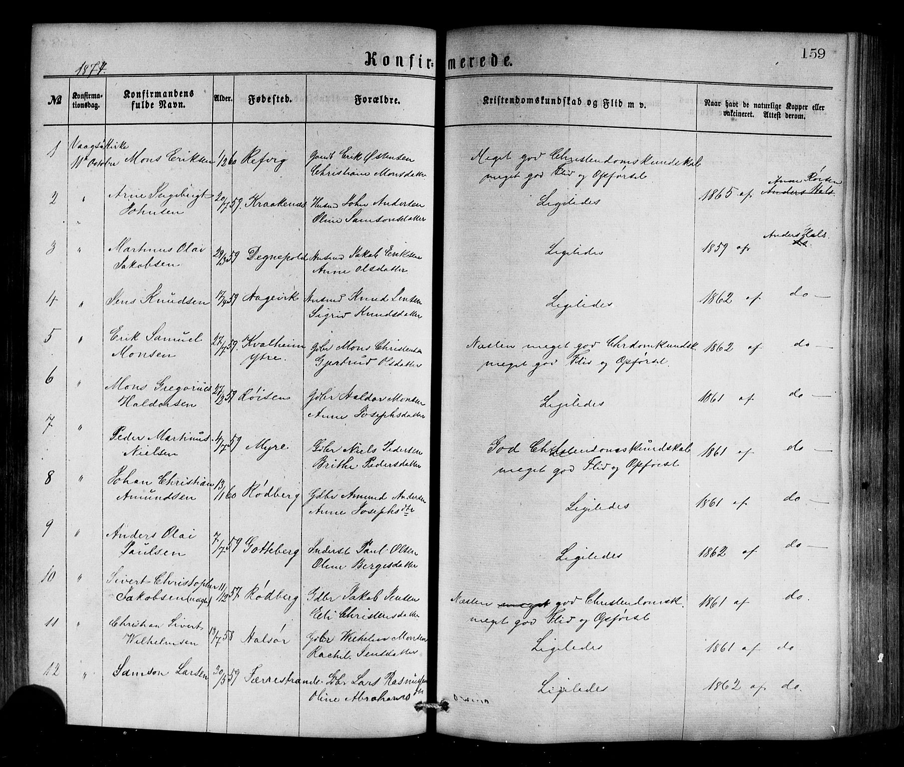 Selje sokneprestembete, SAB/A-99938/H/Ha/Haa/Haaa: Parish register (official) no. A 12, 1870-1880, p. 159
