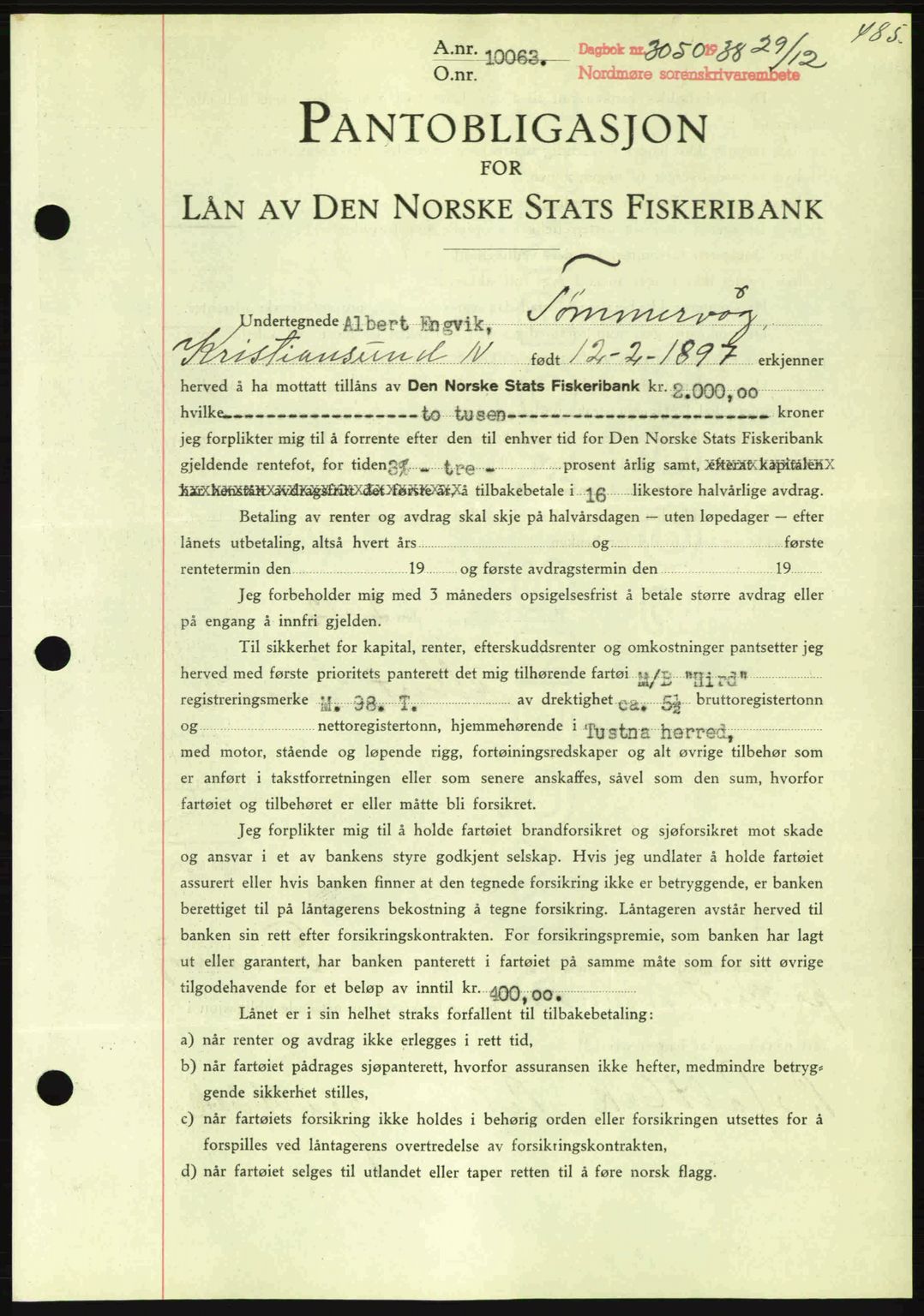Nordmøre sorenskriveri, SAT/A-4132/1/2/2Ca: Mortgage book no. B84, 1938-1939, Diary no: : 3050/1938