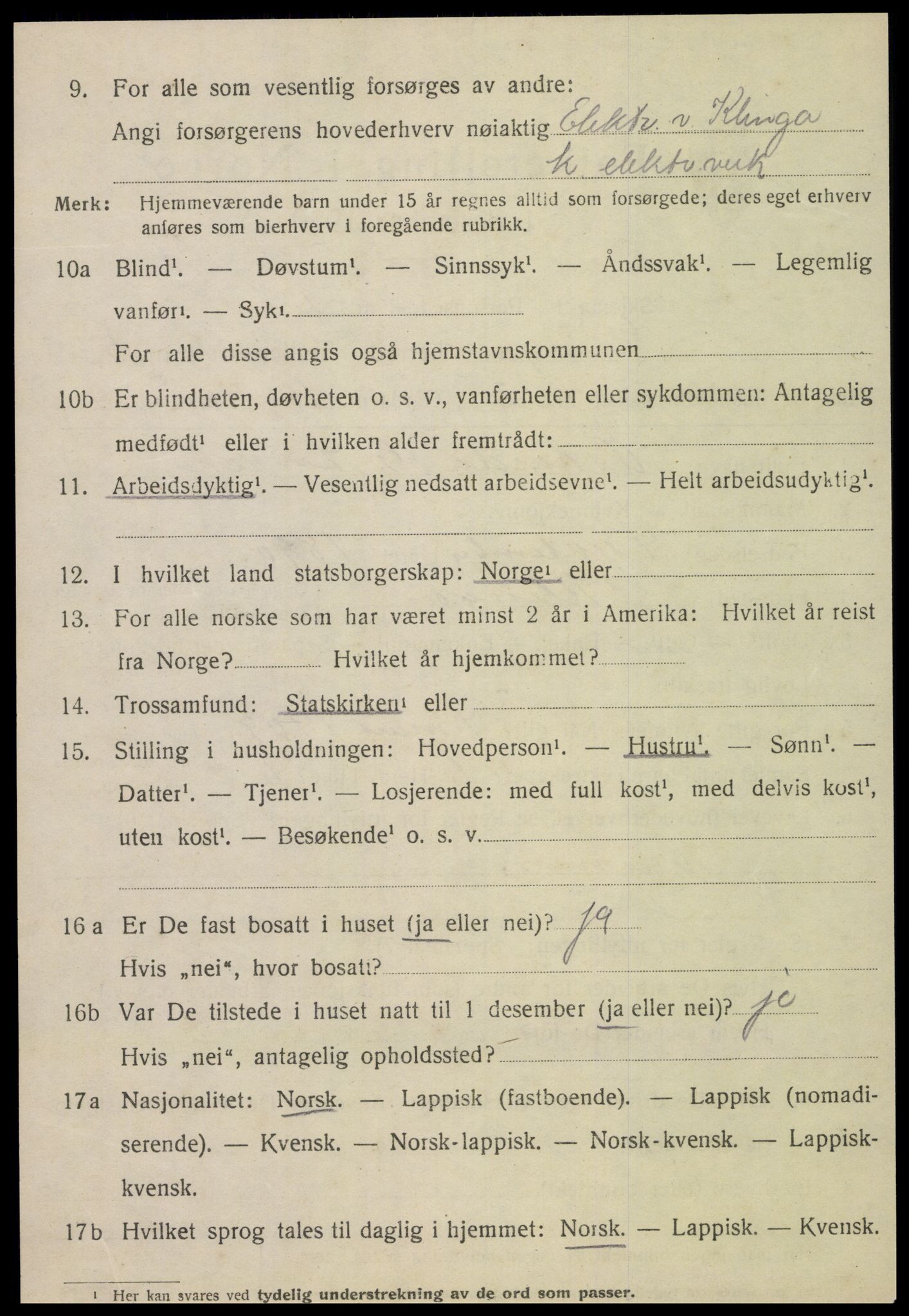 SAT, 1920 census for Klinga, 1920, p. 2868