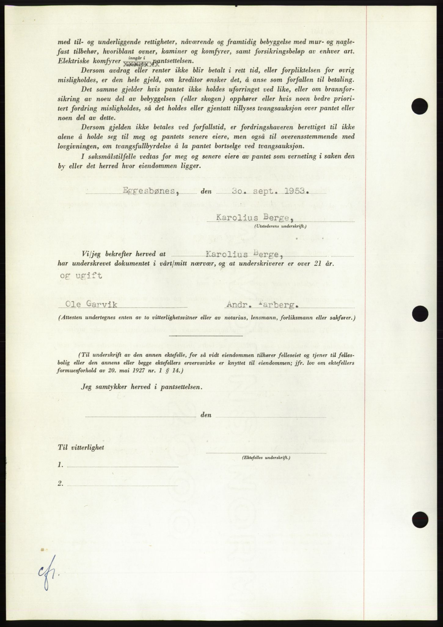 Søre Sunnmøre sorenskriveri, AV/SAT-A-4122/1/2/2C/L0124: Mortgage book no. 12B, 1953-1954, Diary no: : 2412/1953