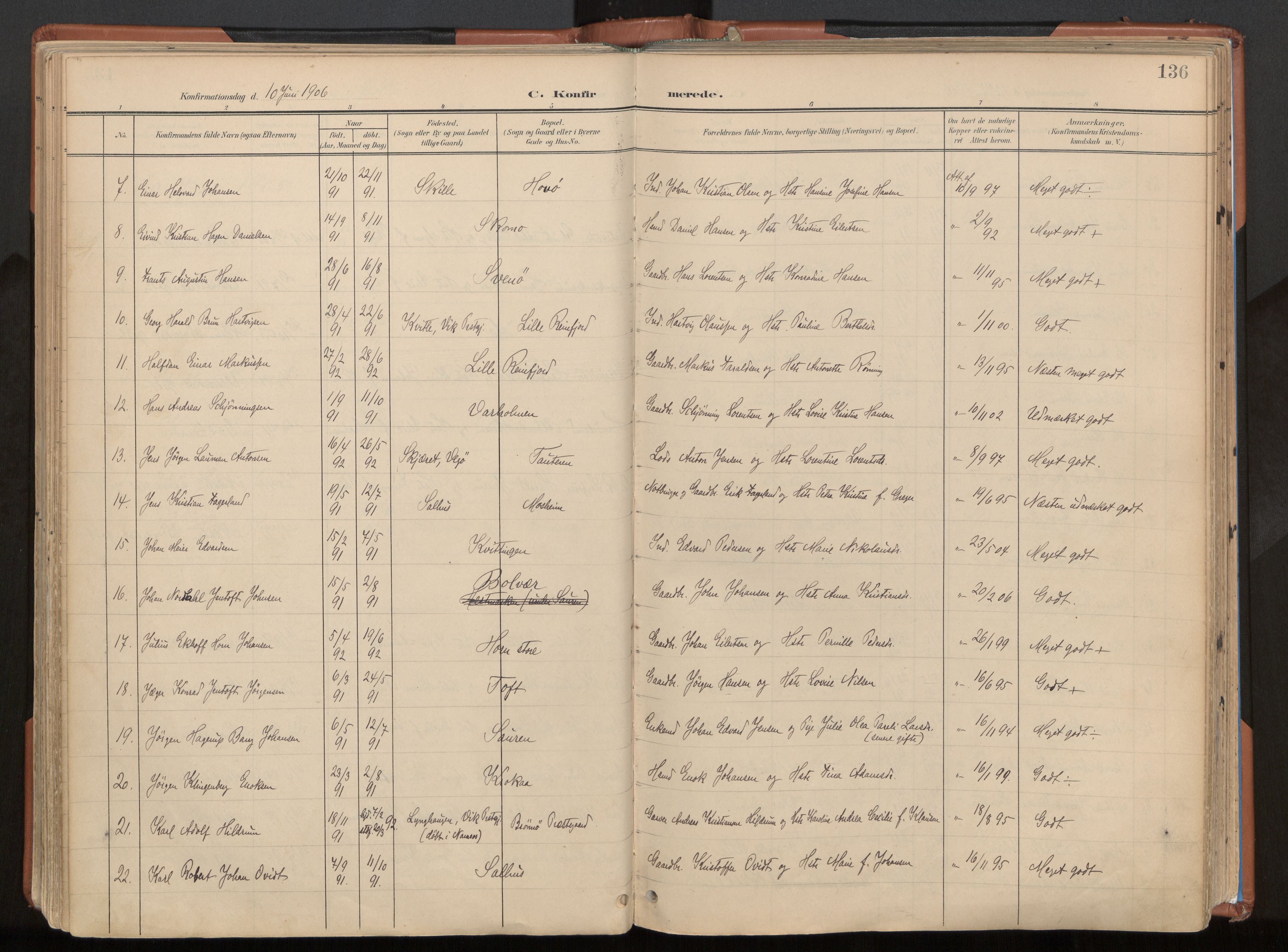 Ministerialprotokoller, klokkerbøker og fødselsregistre - Nordland, SAT/A-1459/813/L0201: Parish register (official) no. 813A11, 1901-1918, p. 136