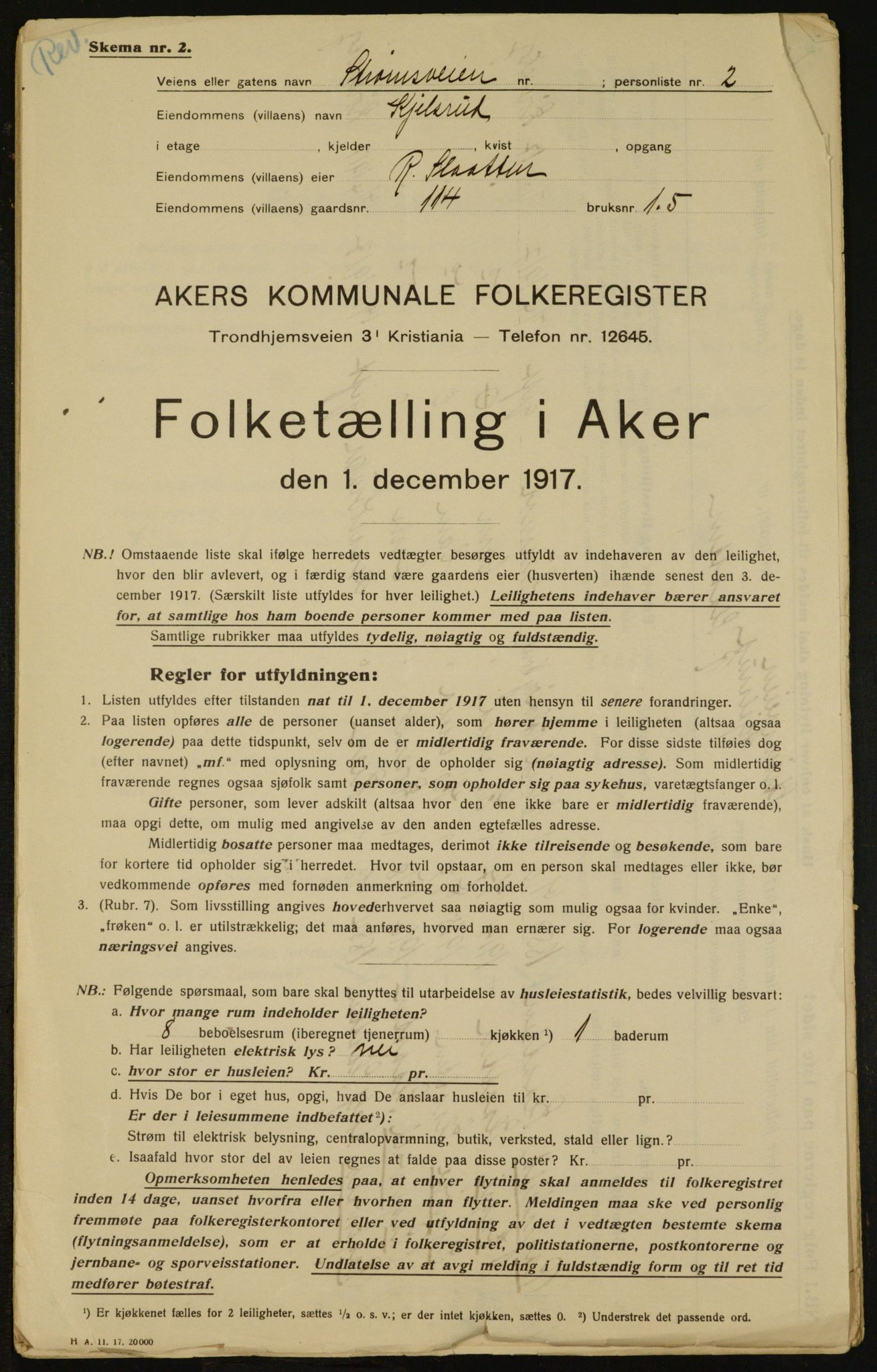 OBA, Municipal Census 1917 for Aker, 1917, p. 31497