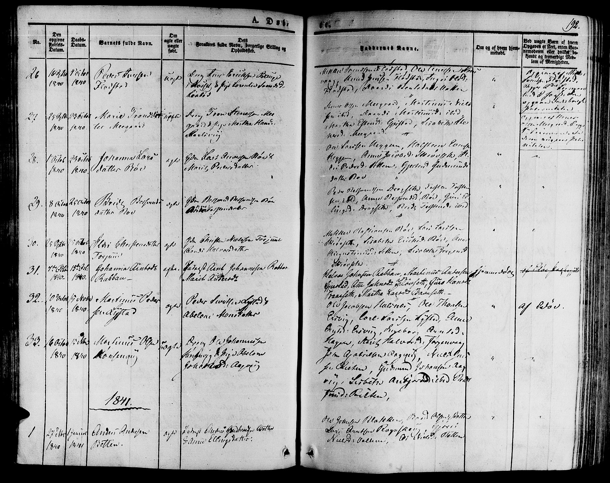 Ministerialprotokoller, klokkerbøker og fødselsregistre - Møre og Romsdal, AV/SAT-A-1454/592/L1025: Parish register (official) no. 592A03 /2, 1831-1849, p. 192