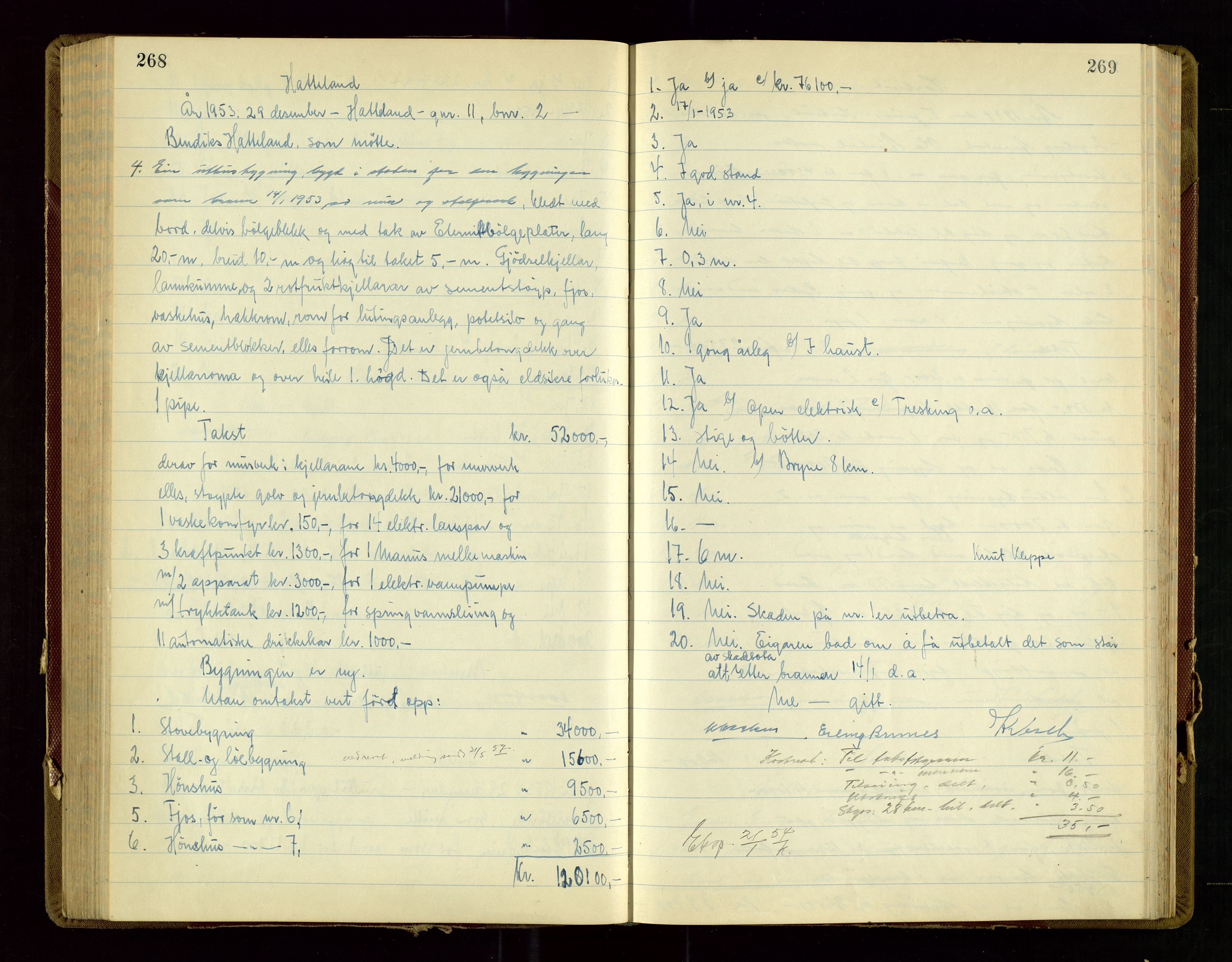 Klepp lensmannskontor, AV/SAST-A-100163/Gob/L0009: "Branntakstprotokoll", 1952-1955, p. 268-269