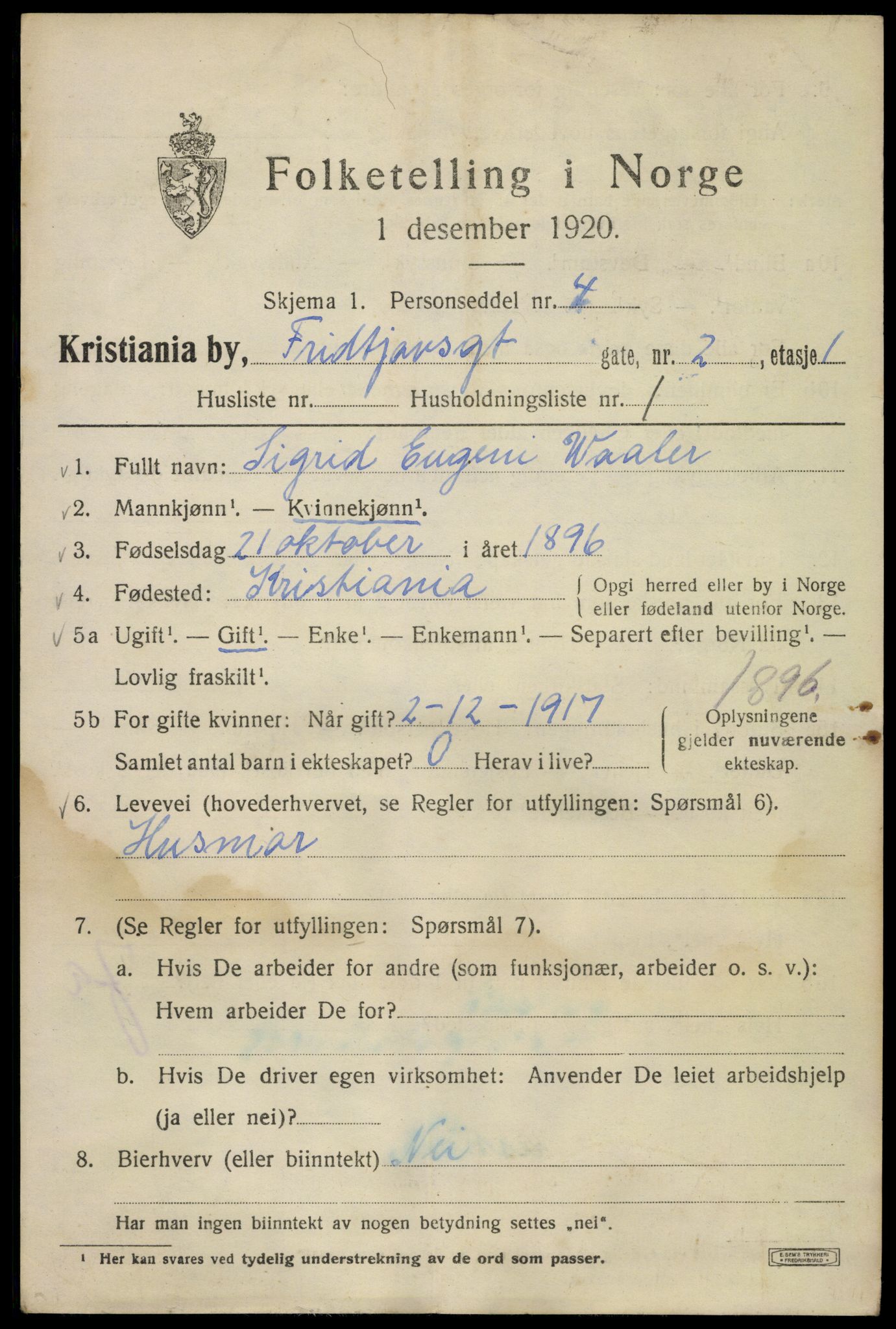 SAO, 1920 census for Kristiania, 1920, p. 238375