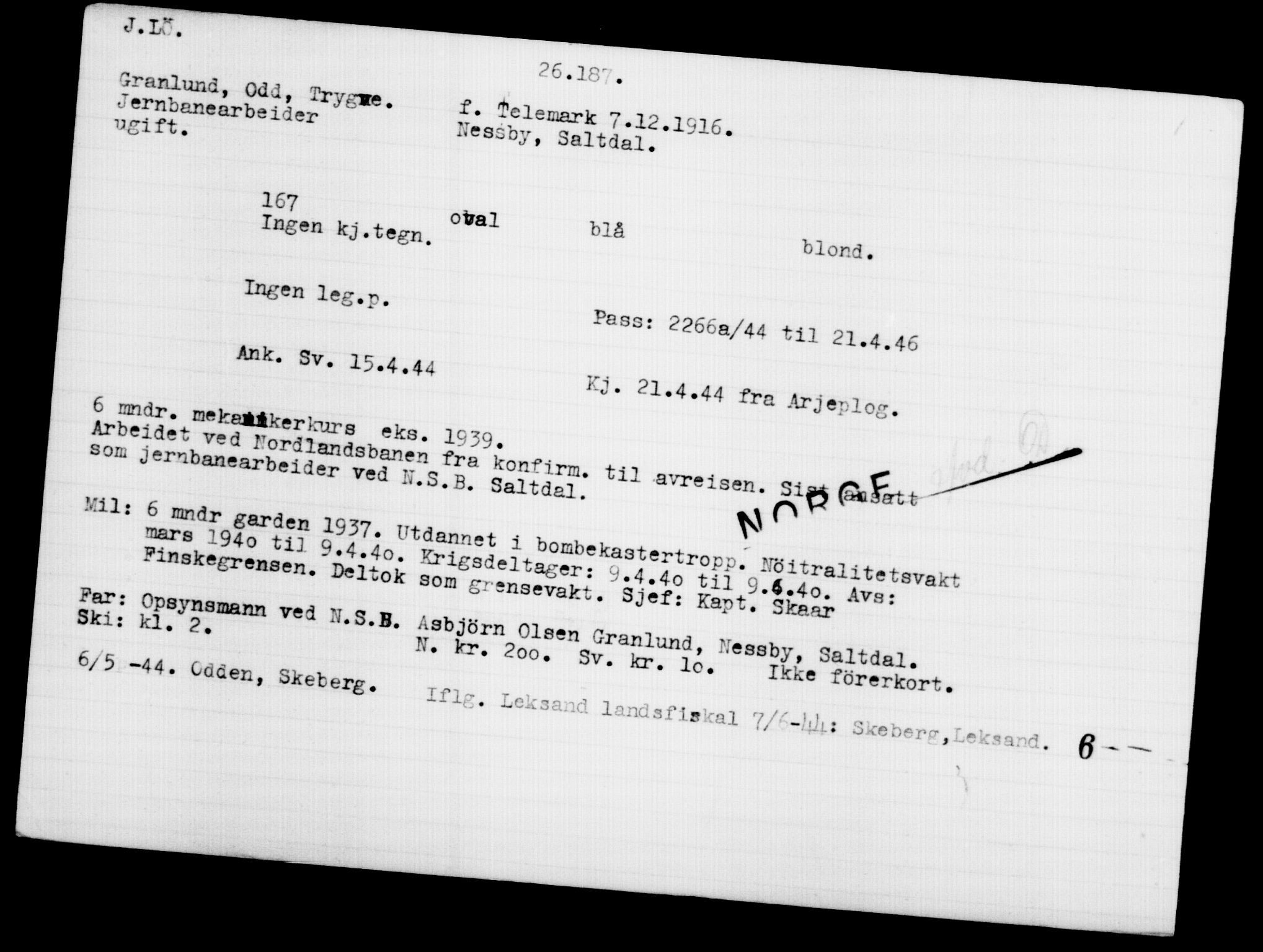 Den Kgl. Norske Legasjons Flyktningskontor, AV/RA-S-6753/V/Va/L0011: Kjesäterkartoteket.  Flyktningenr. 25300-28349, 1940-1945, p. 938
