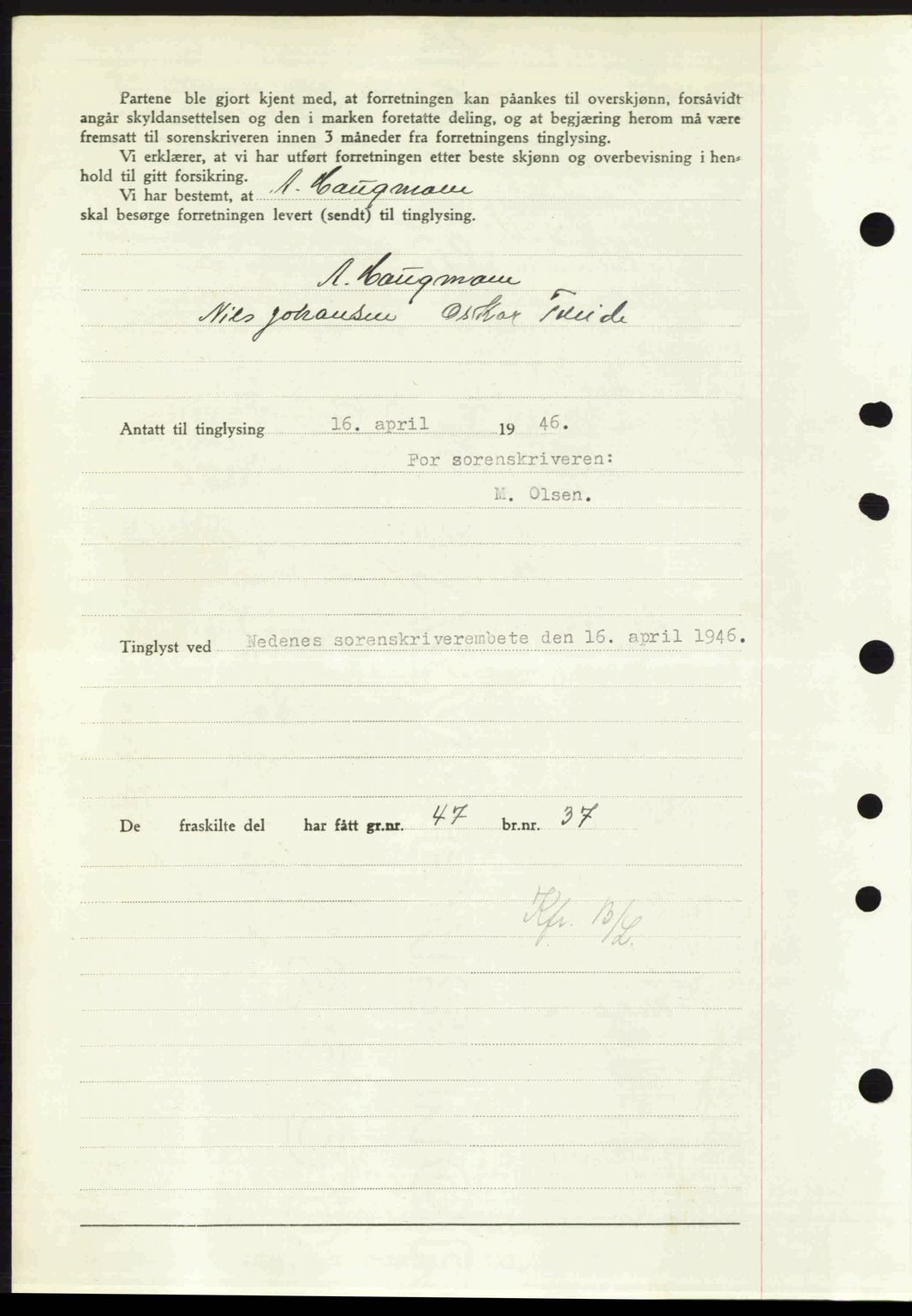 Nedenes sorenskriveri, AV/SAK-1221-0006/G/Gb/Gba/L0054: Mortgage book no. A6c, 1946-1946, Diary no: : 343/1946