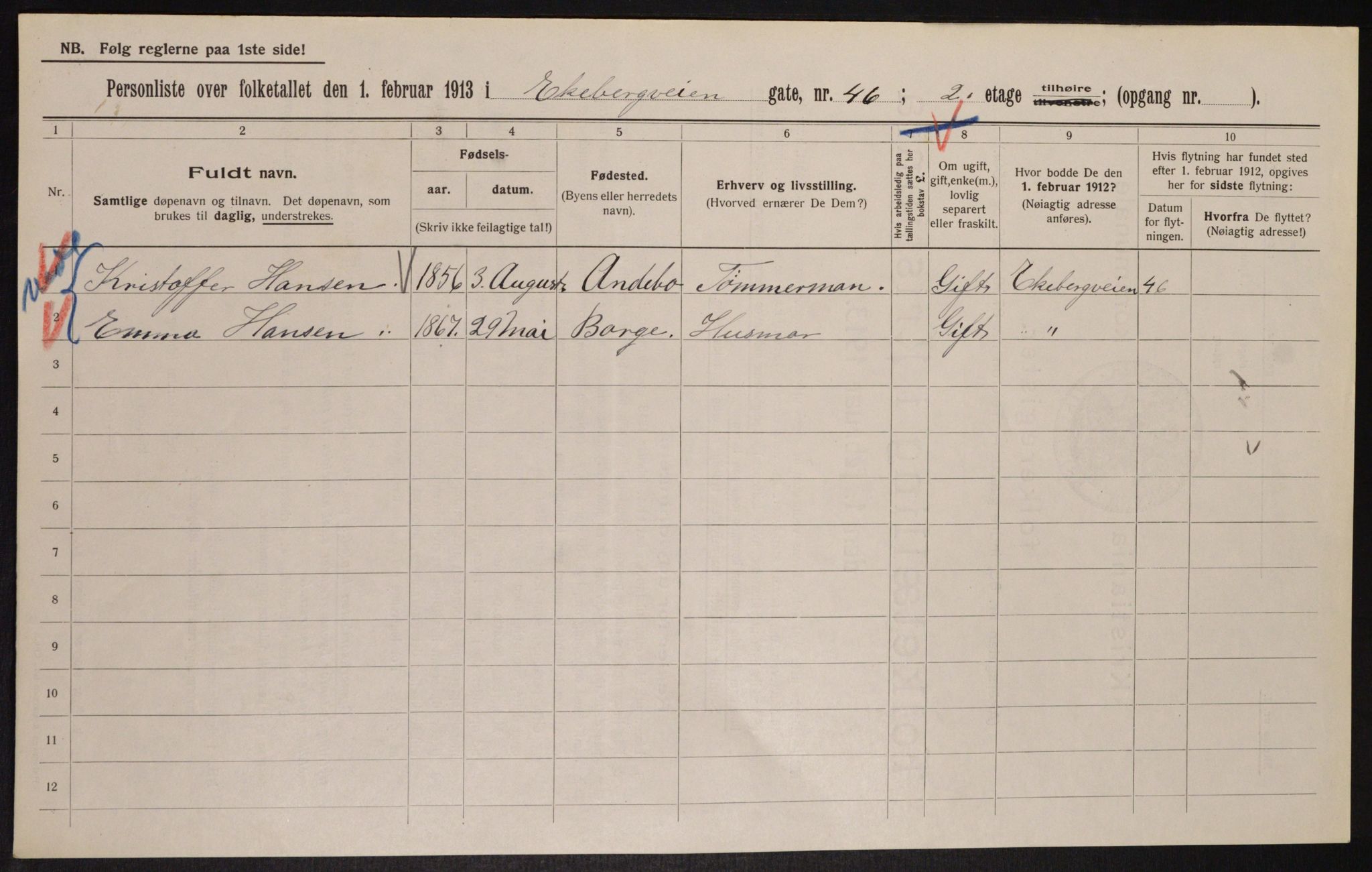 OBA, Municipal Census 1913 for Kristiania, 1913, p. 20509