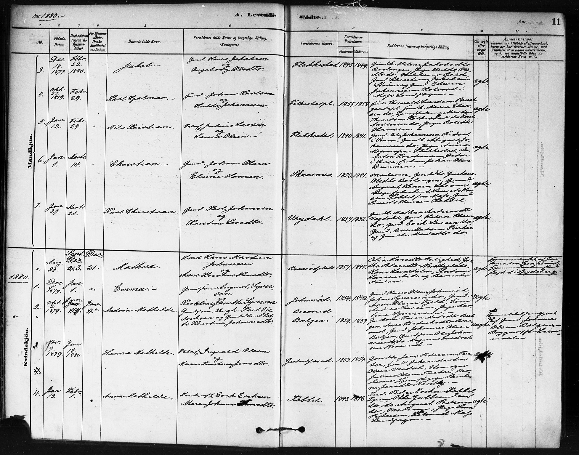 Våler prestekontor Kirkebøker, AV/SAO-A-11083/F/Fa/L0010: Parish register (official) no. I 10, 1878-1896, p. 11