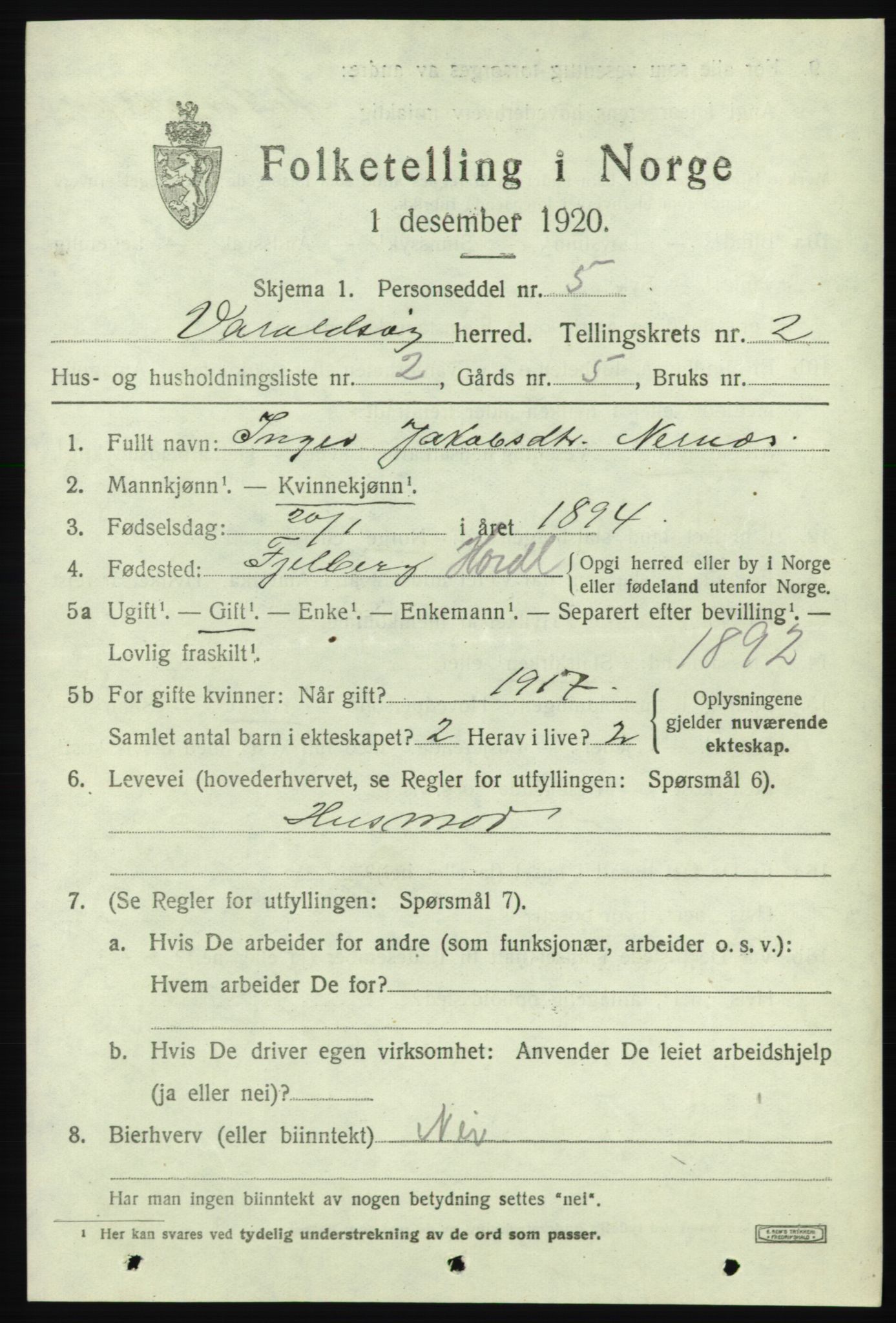 SAB, 1920 census for Varaldsøy, 1920, p. 755