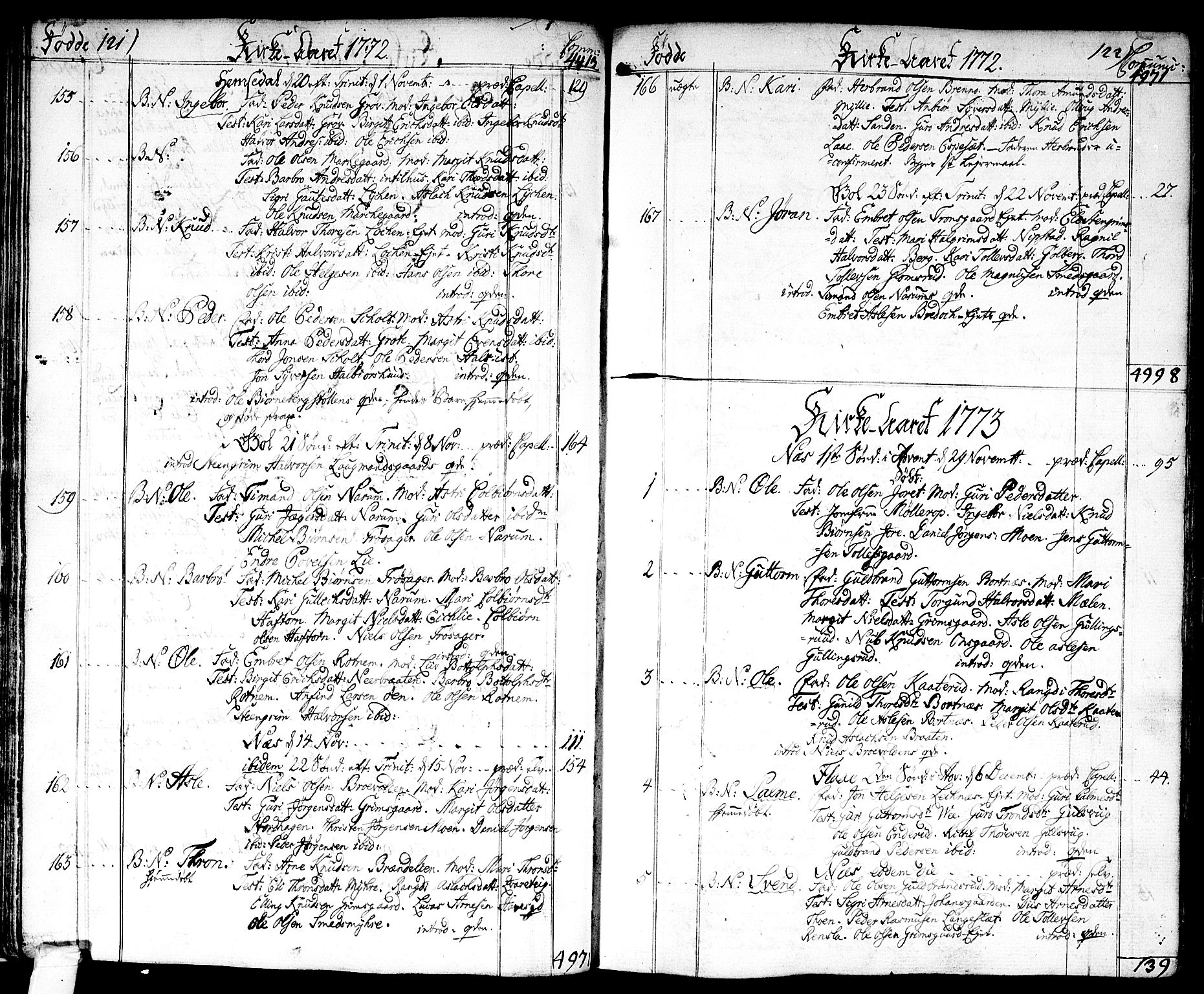 Nes kirkebøker, SAKO/A-236/F/Fa/L0004: Parish register (official) no. 4, 1764-1786, p. 121-122