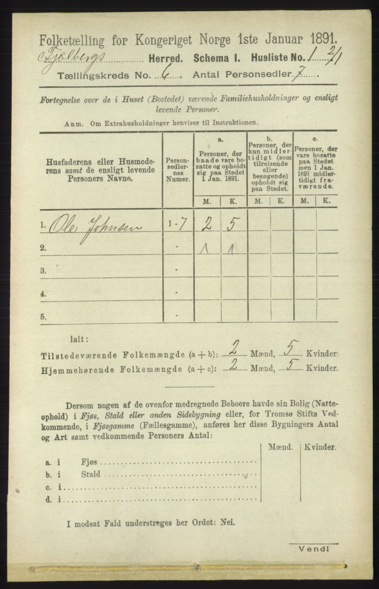 RA, 1891 census for 1213 Fjelberg, 1891, p. 1880