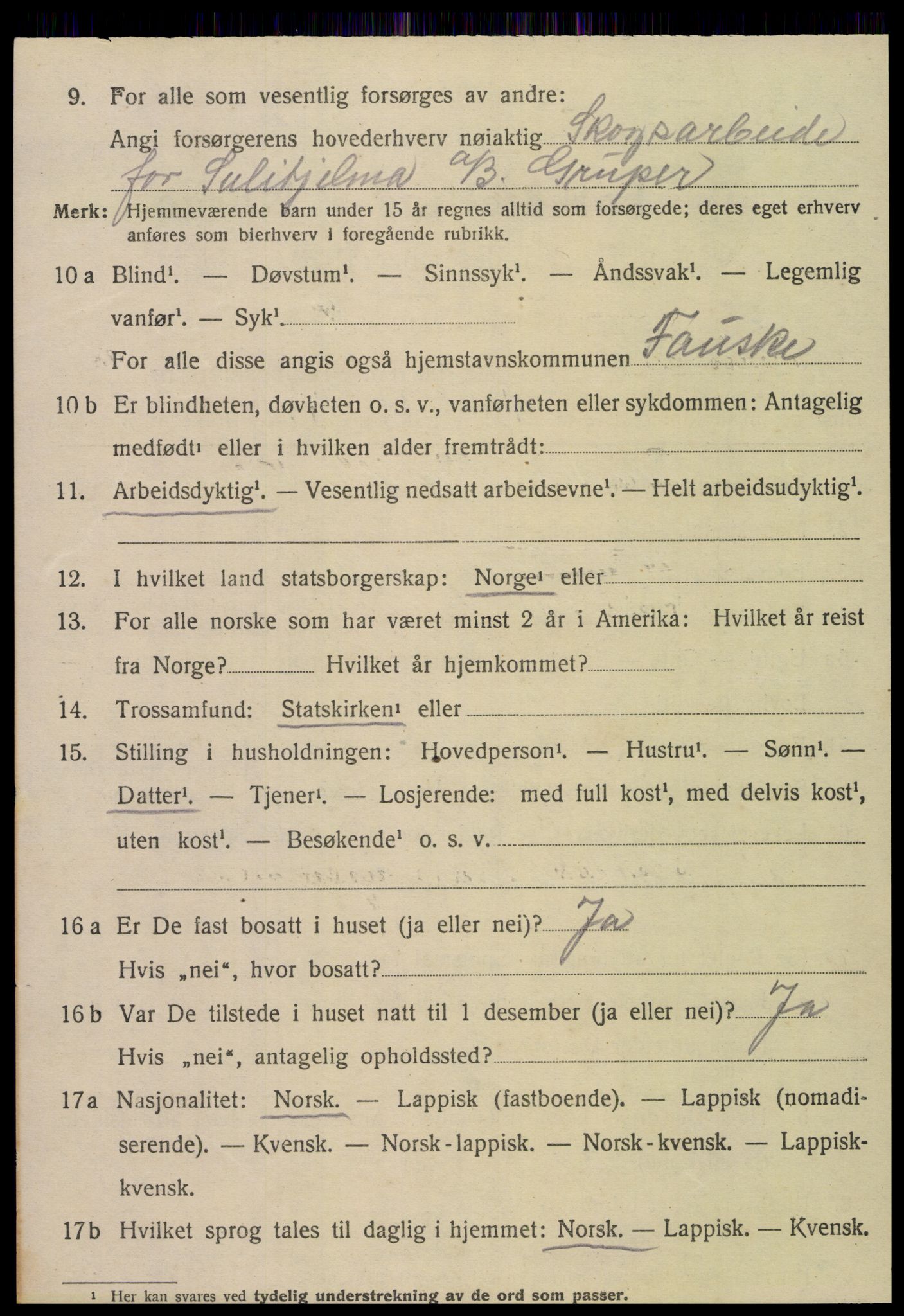 SAT, 1920 census for Fauske, 1920, p. 7599