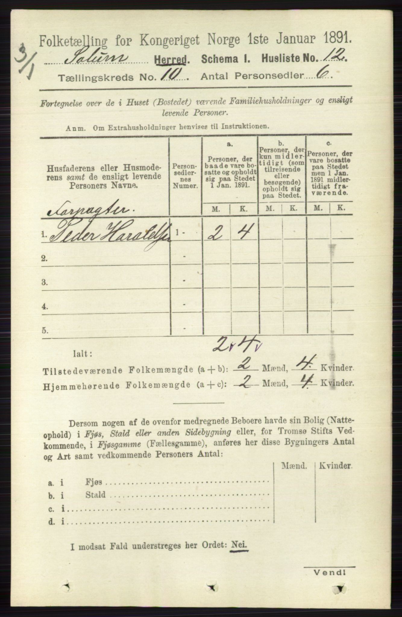 RA, 1891 census for 0818 Solum, 1891, p. 4602