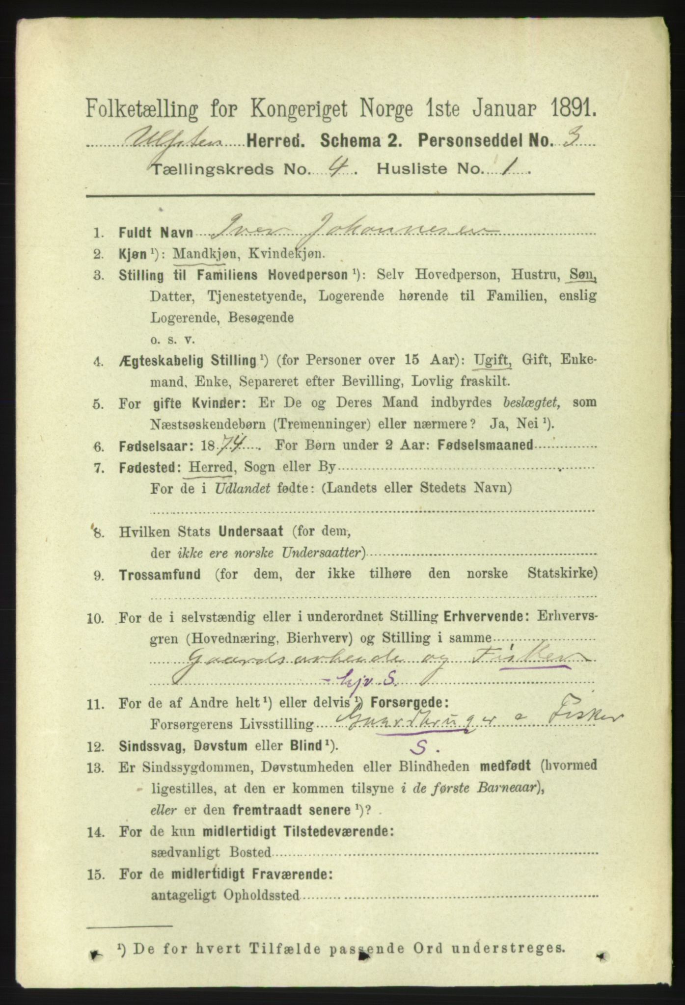 RA, 1891 census for 1516 Ulstein, 1891, p. 1020