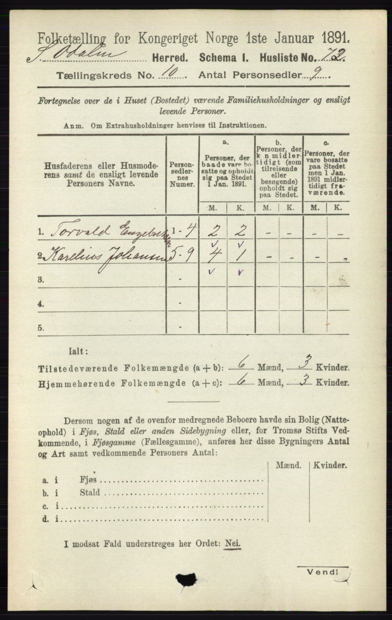 RA, 1891 census for 0419 Sør-Odal, 1891, p. 4360