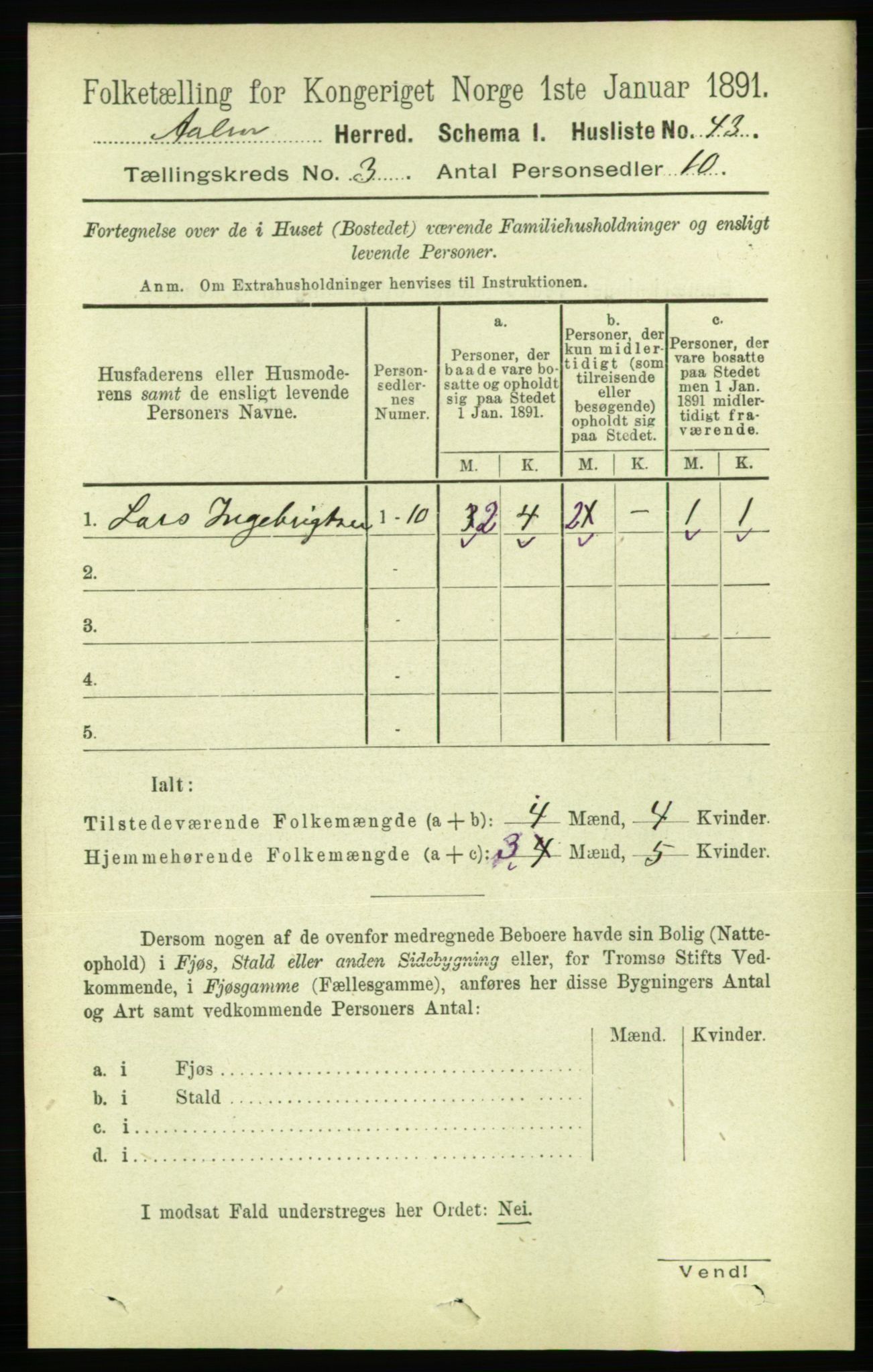 RA, 1891 census for 1644 Ålen, 1891, p. 728