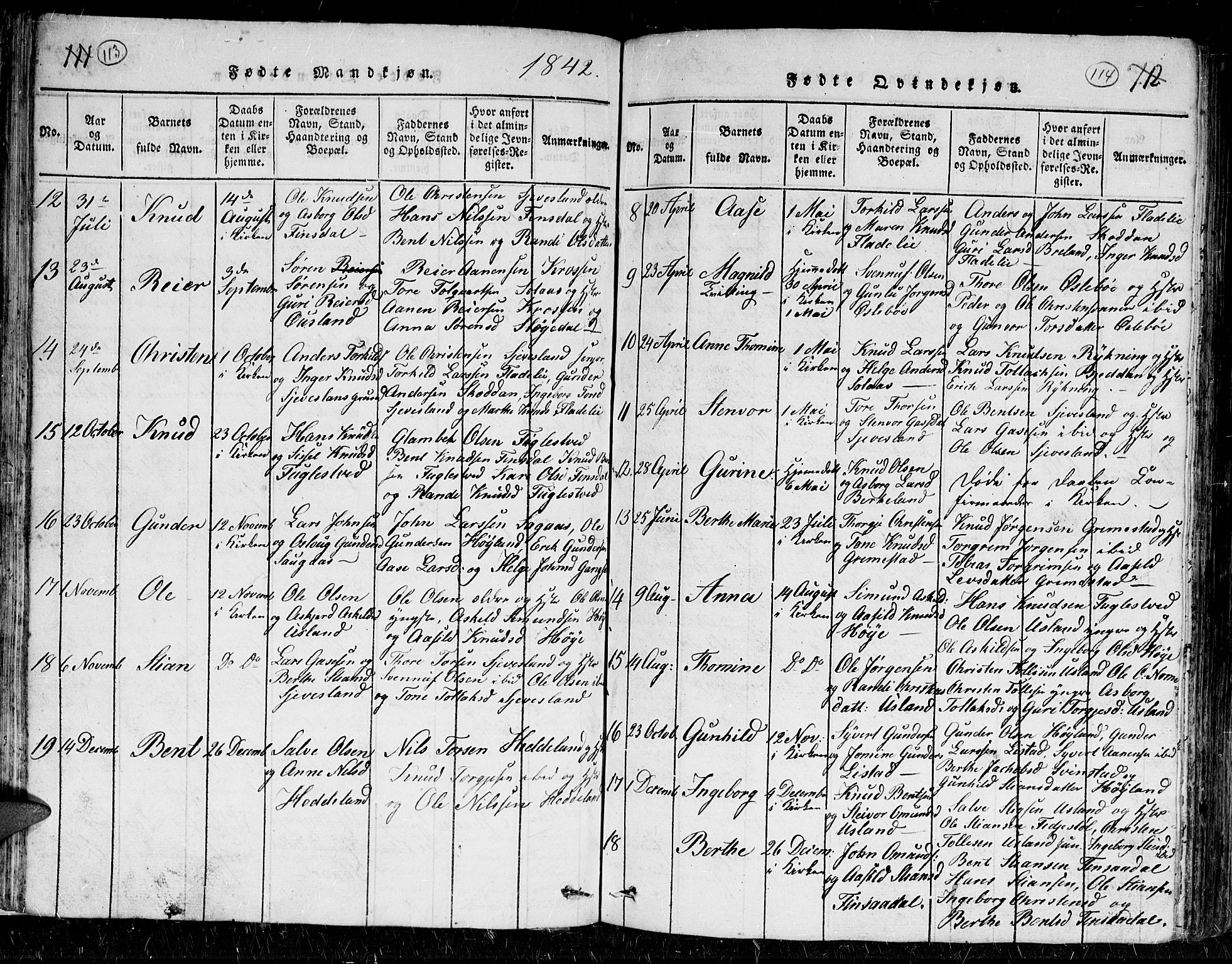 Holum sokneprestkontor, AV/SAK-1111-0022/F/Fb/Fbc/L0001: Parish register (copy) no. B 1, 1820-1859, p. 113-114