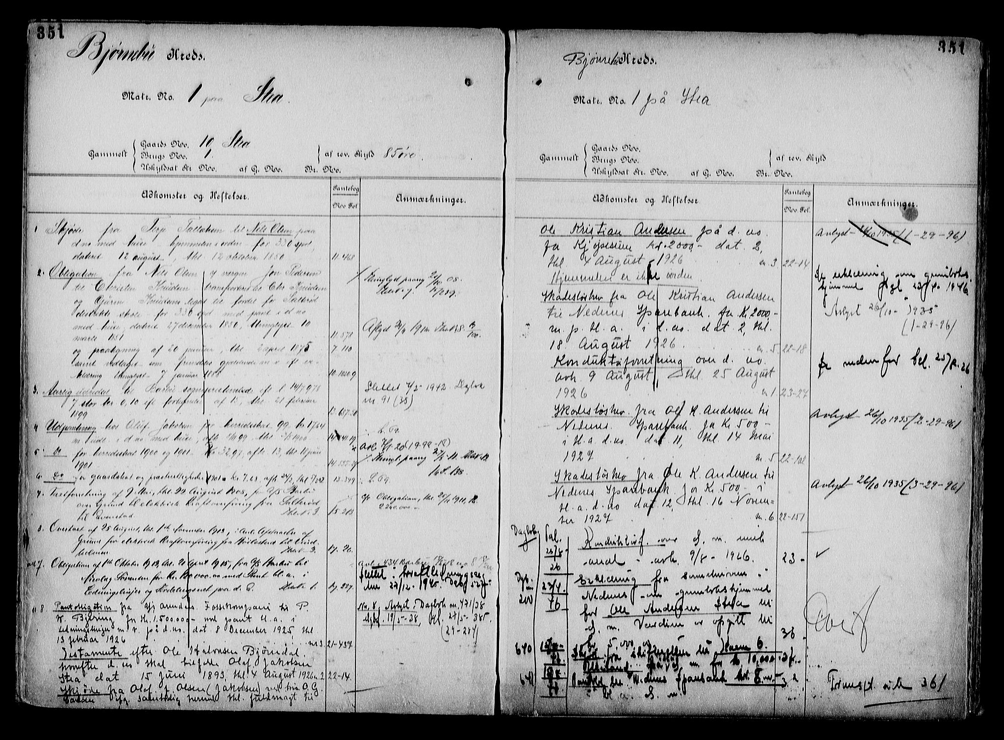 Arendal byfogd, AV/SAK-1222-0001/G/Ga/L0015: Mortgage register no. 13, 1860-1960, p. 351