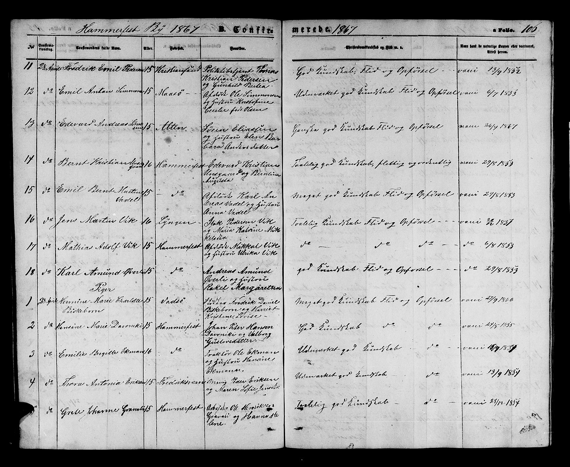 Hammerfest sokneprestkontor, AV/SATØ-S-1347/H/Hb/L0003.klokk: Parish register (copy) no. 3 /1, 1862-1868, p. 106