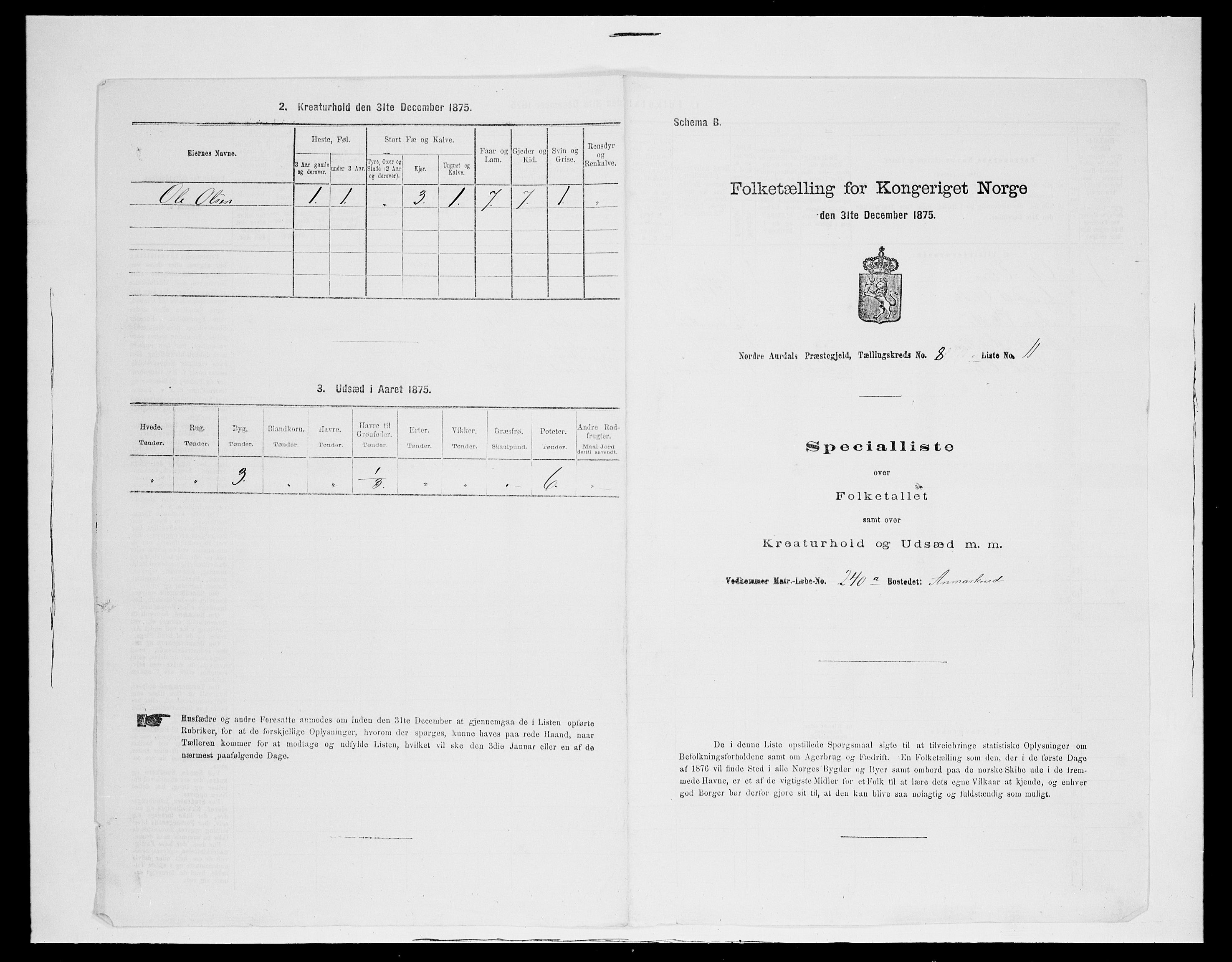 SAH, 1875 census for 0542P Nord-Aurdal, 1875, p. 1300