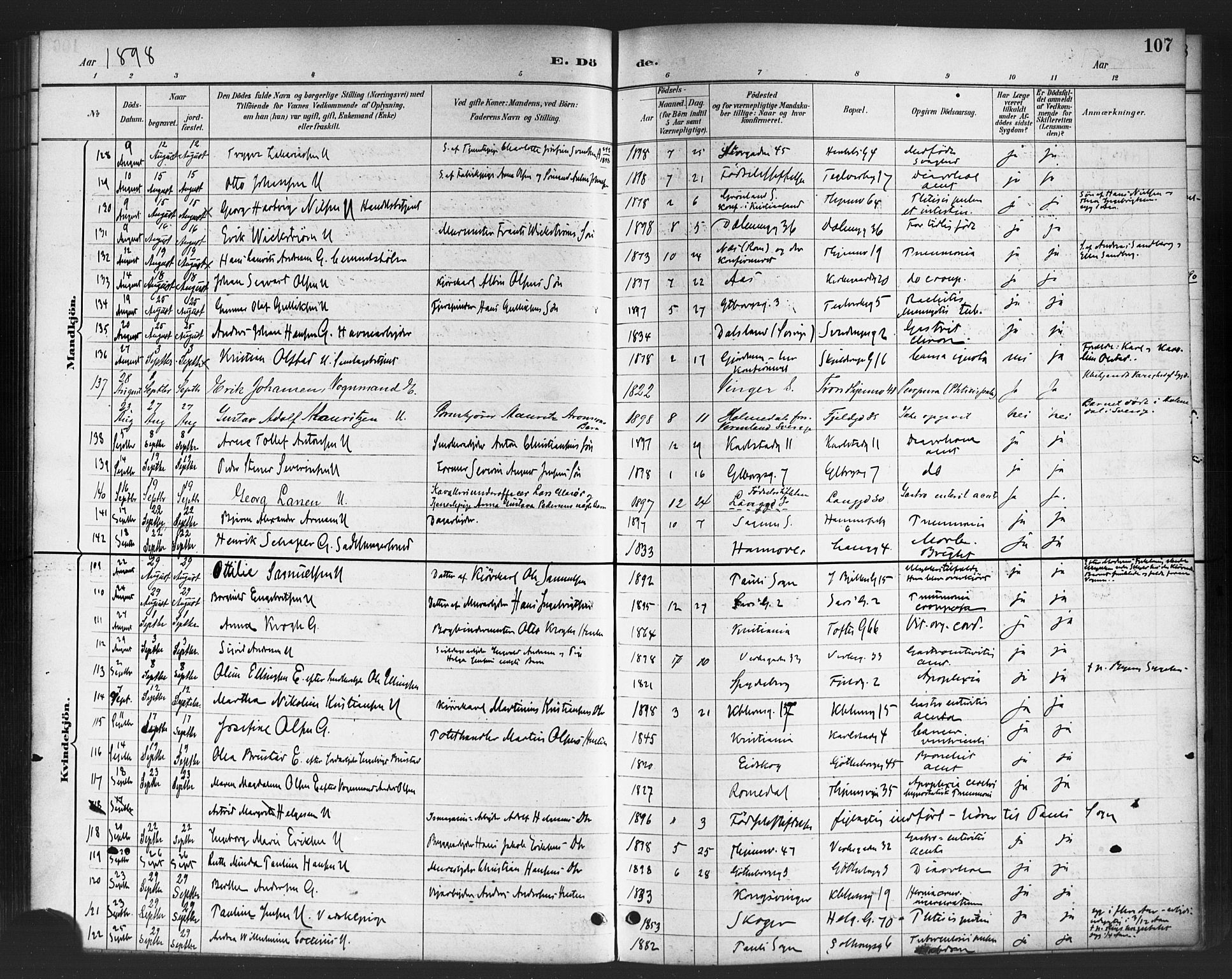 Petrus prestekontor Kirkebøker, AV/SAO-A-10872/F/Fa/L0003: Parish register (official) no. 3, 1885-1903, p. 107