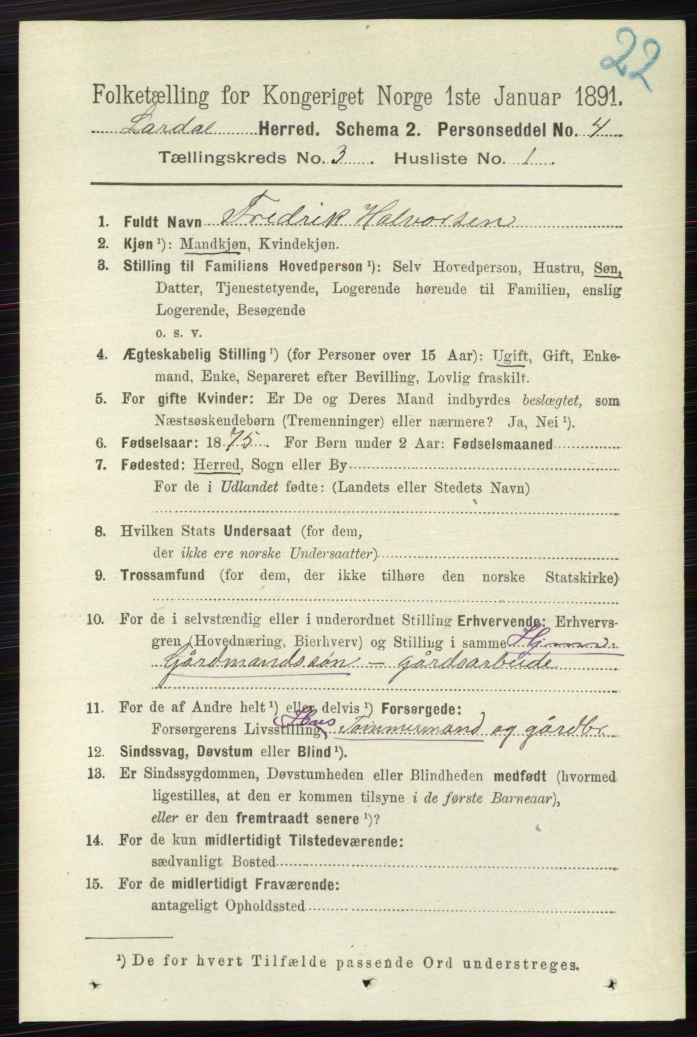 RA, 1891 census for 0728 Lardal, 1891, p. 1330