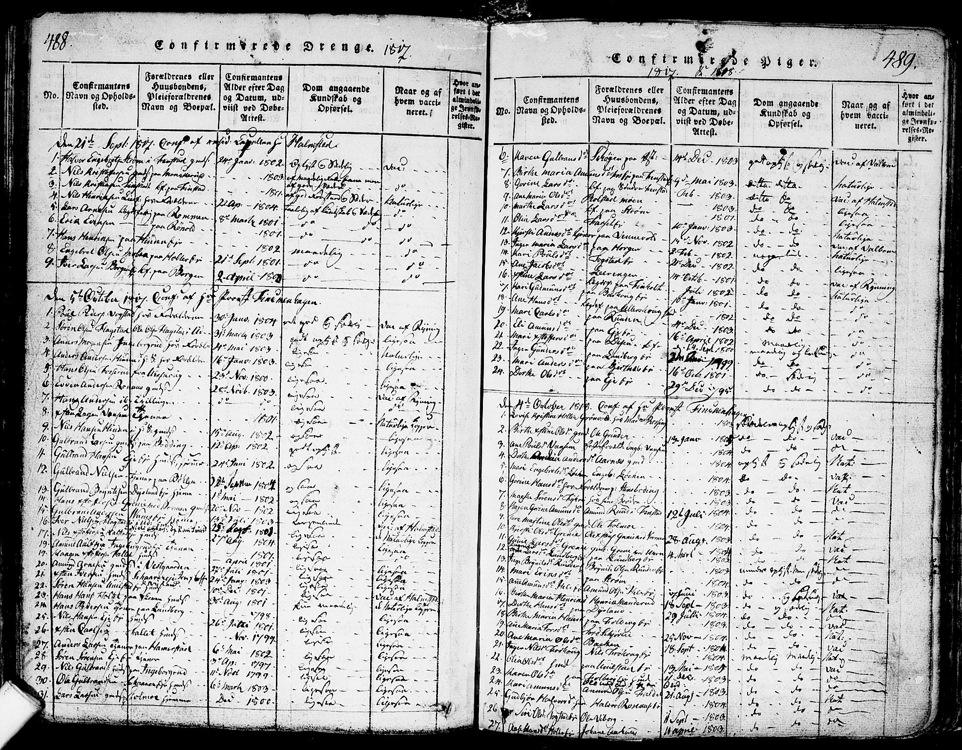 Nes prestekontor Kirkebøker, SAO/A-10410/F/Fa/L0005: Parish register (official) no. I 5, 1815-1835, p. 488-489