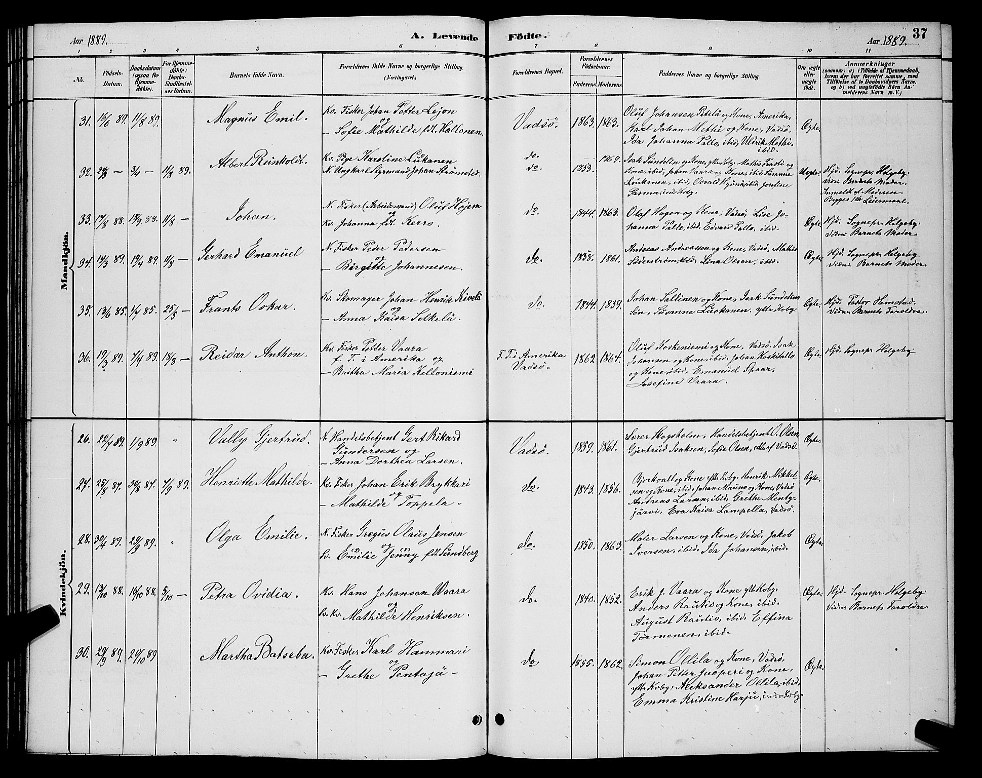 Vadsø sokneprestkontor, AV/SATØ-S-1325/H/Hb/L0004klokker: Parish register (copy) no. 4, 1885-1895, p. 37