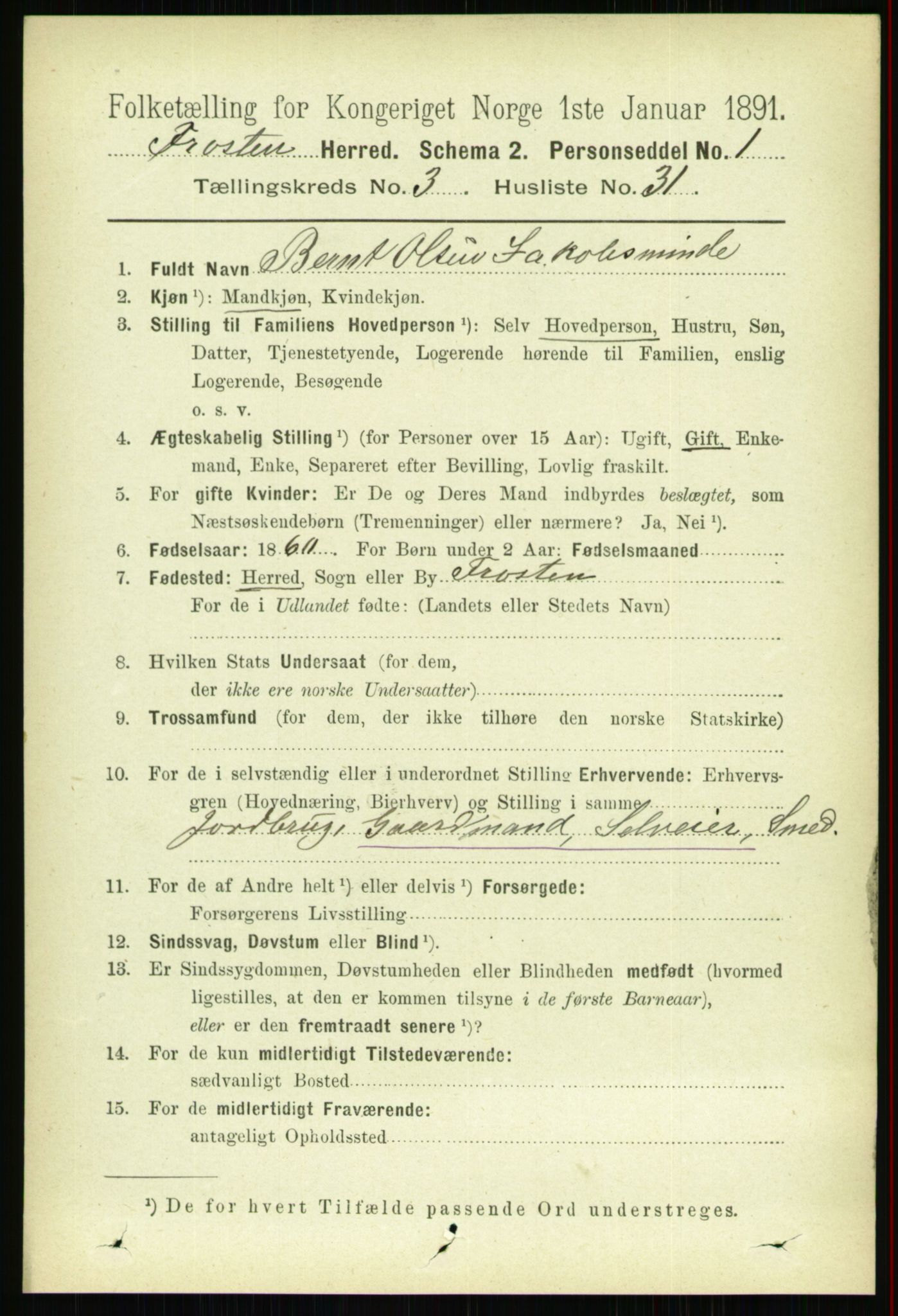RA, 1891 census for 1717 Frosta, 1891, p. 2099