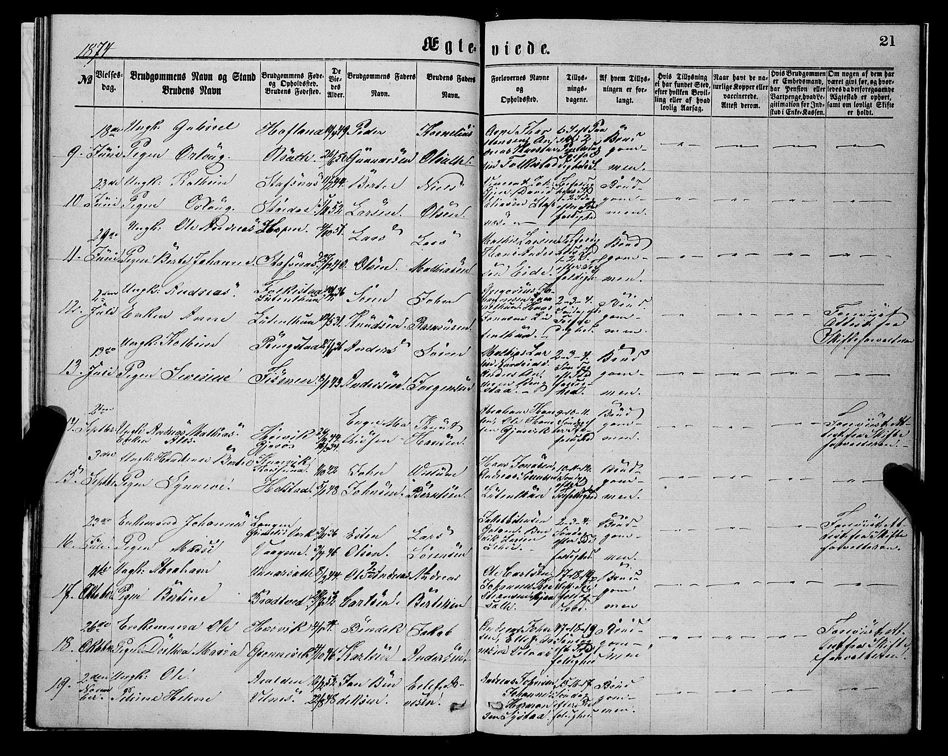 Askvoll sokneprestembete, SAB/A-79501/H/Haa/Haaa/L0014: Parish register (official) no. A 14, 1868-1878, p. 21