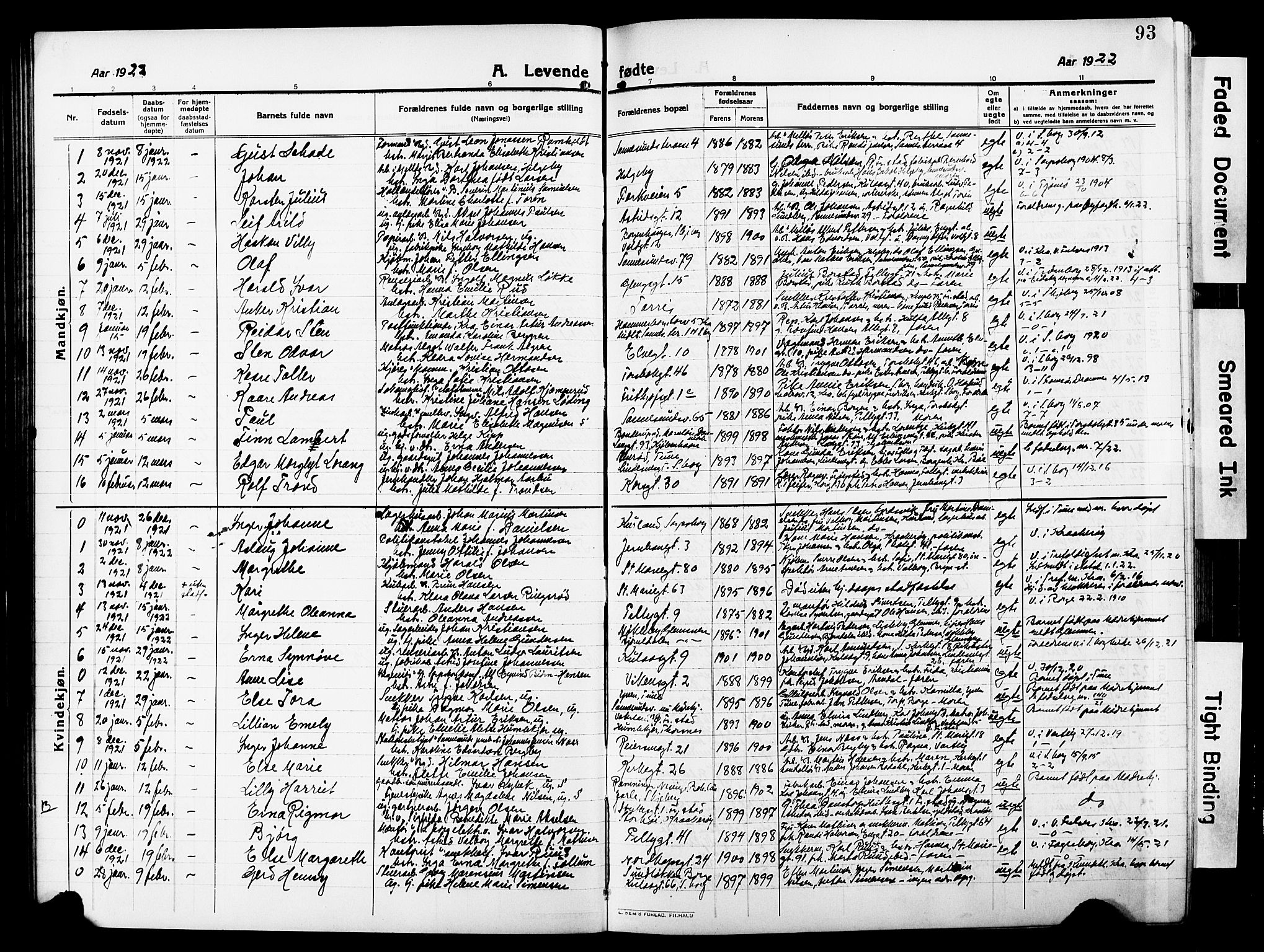 Sarpsborg prestekontor Kirkebøker, AV/SAO-A-2006/G/Ga/L0002: Parish register (copy) no. 2, 1912-1931, p. 93